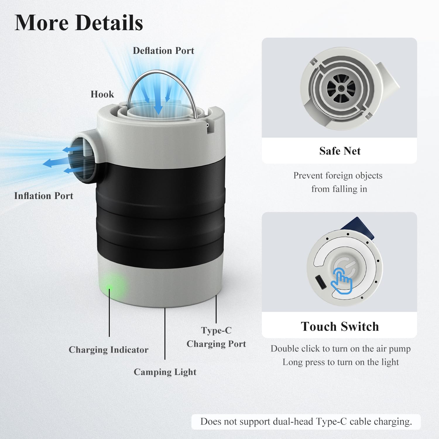 **LIBERRWAY Rechargeable Cordless Electric Air Pump for Inflatables - Portable Quick-Fill Pump for Air Mattress, Pool Floats, Camping Gear - Includes Built-in Camping Lantern (Perfect for Travel, Beach, Backyard & Outdoor Adventures)**