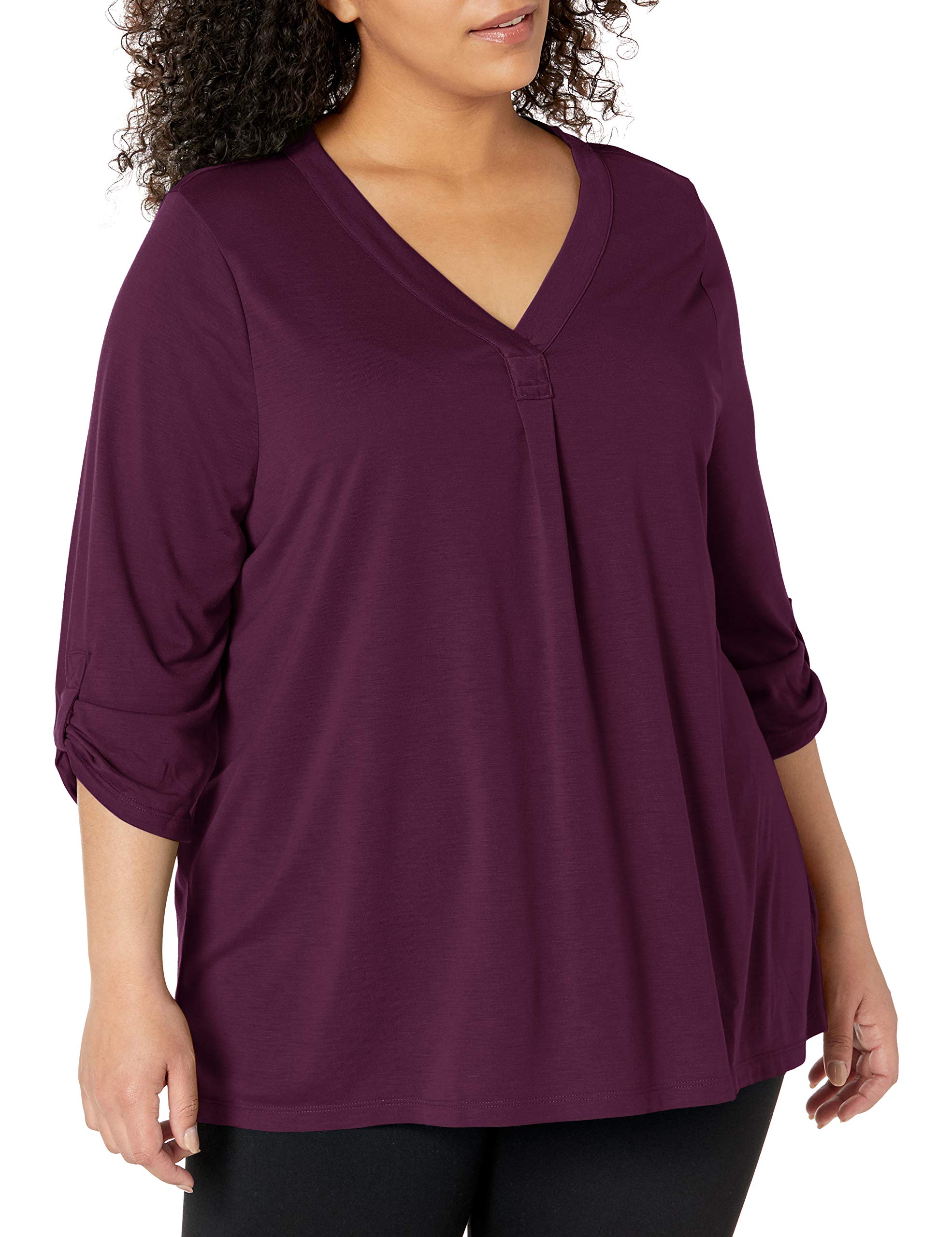 JUST MY SIZE Women's Plus Size Rolled Sleeve Tunic Top - Comfortable Casual Blouse for Work & Everyday Wear