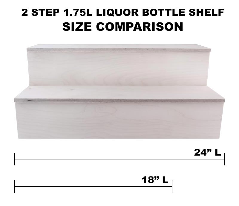 1.75 Liter Bottle Wooden Liquor Shelf - Handcrafted in USA - 2 Tier Natural Wood Bar Organizer - Perfect for Home Bars, Restaurants & Liquor Display