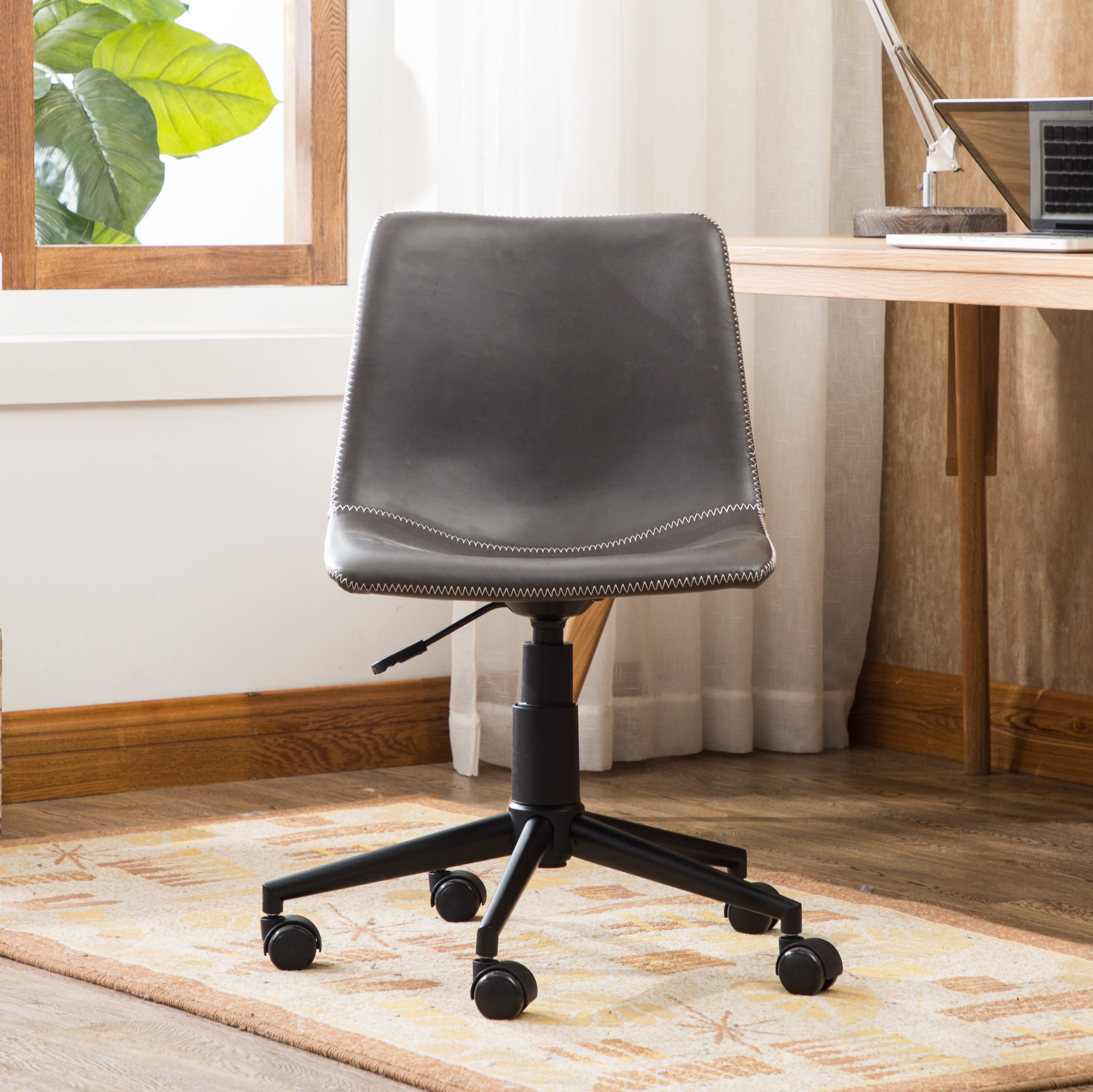 Roundhill Furniture Cesena 360 Swivel Office Chair - Adjustable Height PU Leather Executive Desk Chair with Air Lift Technology for Home & Office Workspace