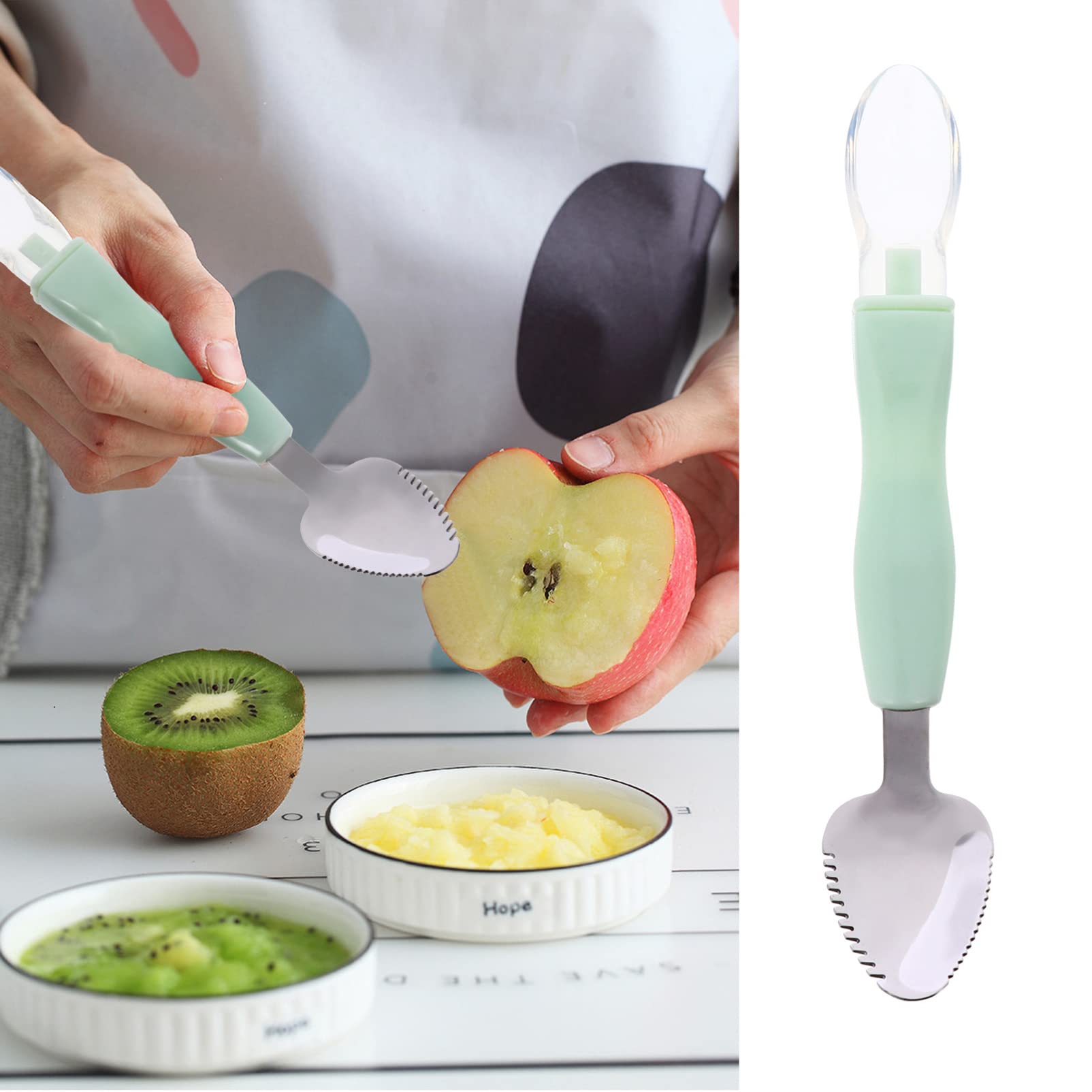 Kisangel 2-Pack Silicone Baby Feeding Spoons - Dual Head Food Scraper & Puree Spoon for Infants - BPA-Free Soft Weaning Utensils - Perfect for Mashed Fruits, Vegetables & Baby-Led Weaning (Green)