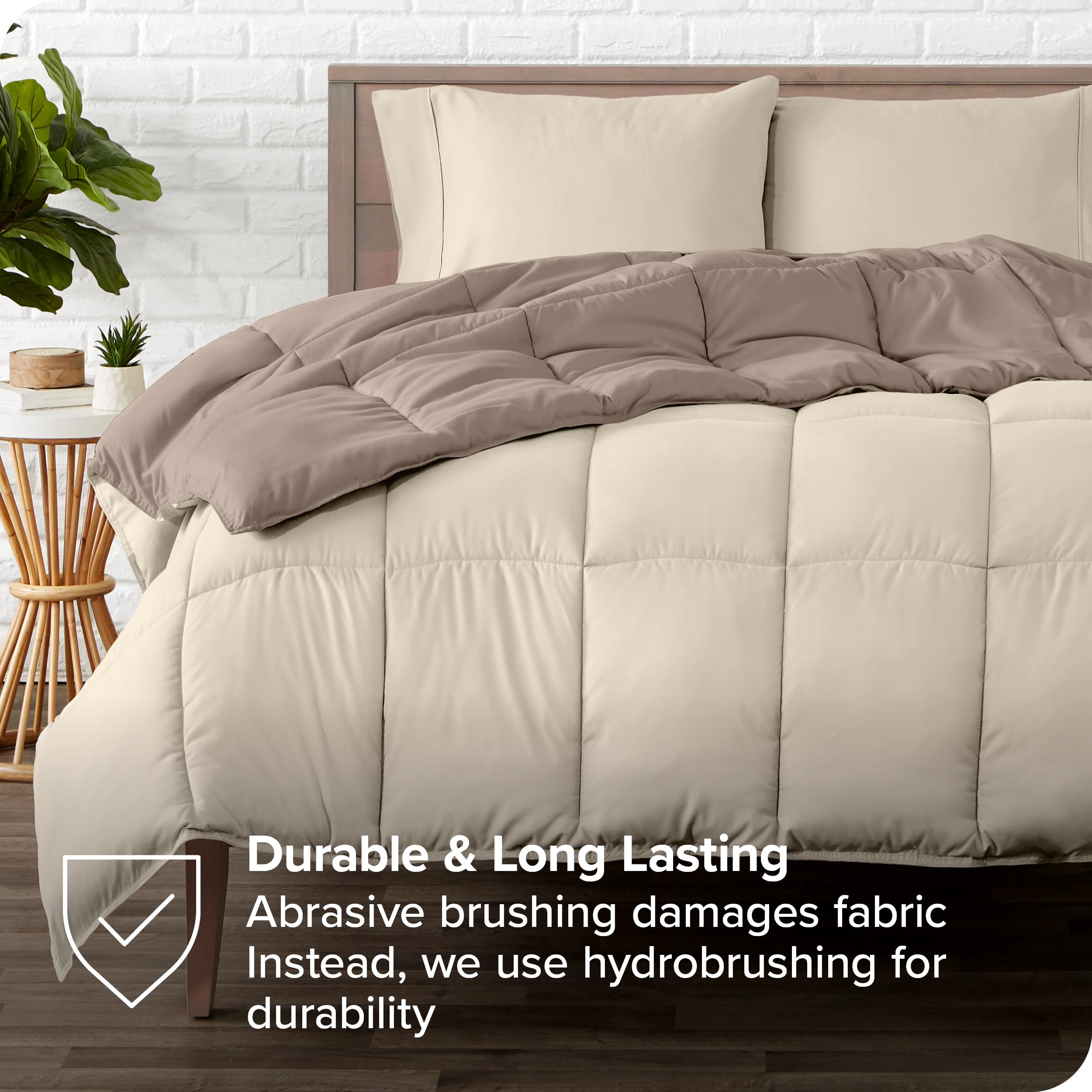 Bare Home Reversible Down Alternative Comforter & Sheet Set - Full Size Bedding - Soft Taupe/Sand - All Season Bed-in-a-Bag | Perfect for Guest Rooms, Dorms & Cozy Bedroom Decor