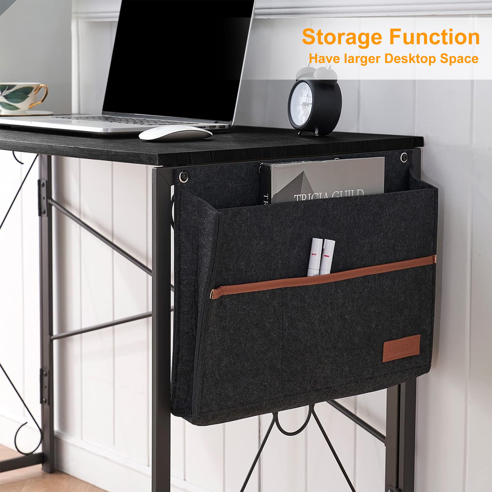 VECELO 39 Inch Folding Desk - Simple Assembly Computer Desk for Home Office, Study & Small Spaces | Writing, Working & Gaming Desk | Foldable Table with Sturdy Frame (Black) - Perfect for Apartments, Dorms & Workspaces