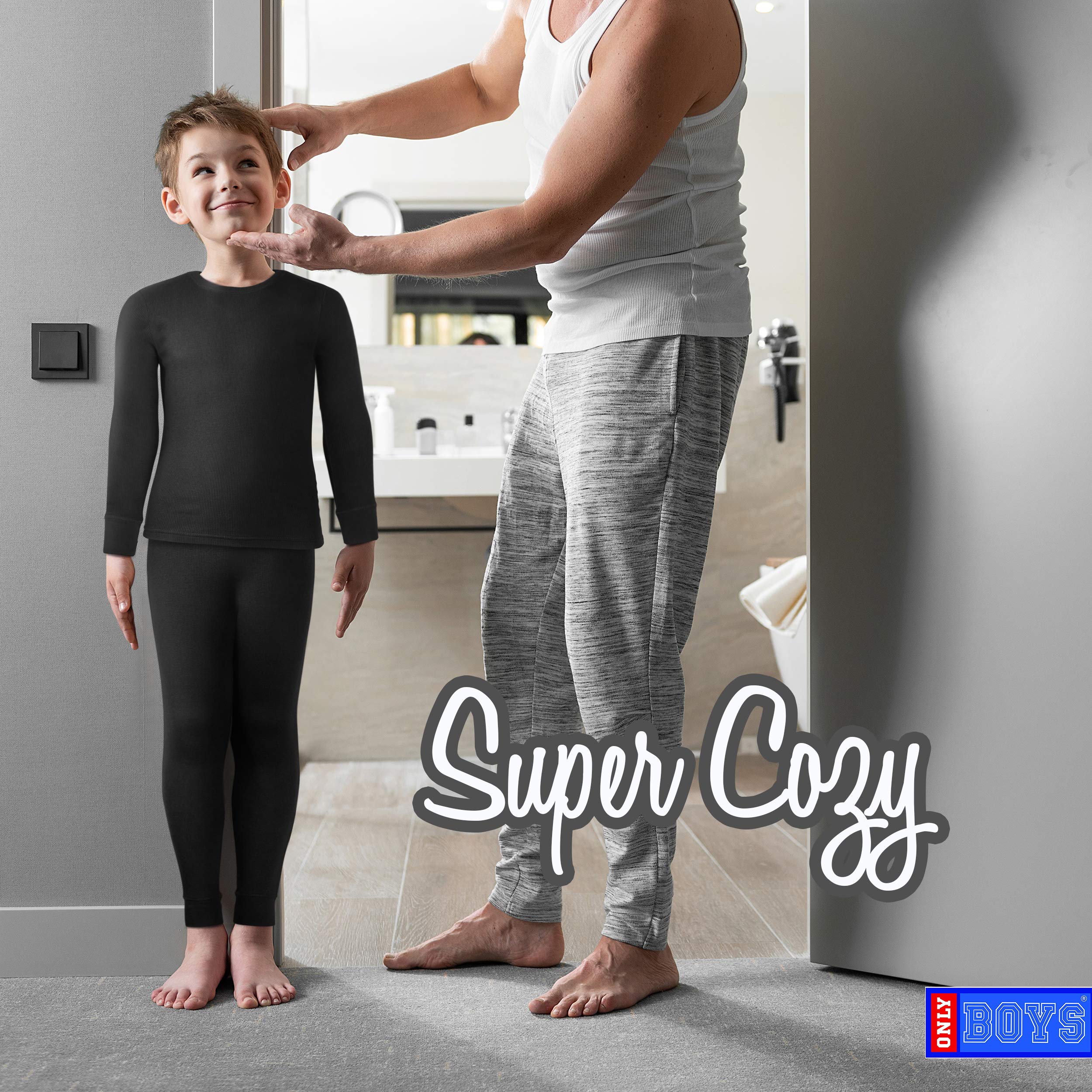 ONLY BOYS' Thermal Underwear Set - 4 Piece Waffle Knit Top & Long Johns (2T-16) | Winter Base Layer for Kids | Cold Weather Outfit for School & Outdoor Activities