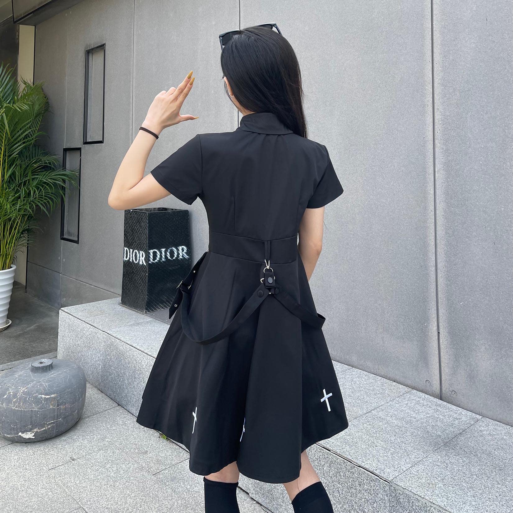 Gothic Black Summer Dress - Vintage Retro Harajuku Style Cross Tie Emo Dress for Women | Perfect for Gothic Parties, Concerts, and Alternative Fashion Lovers