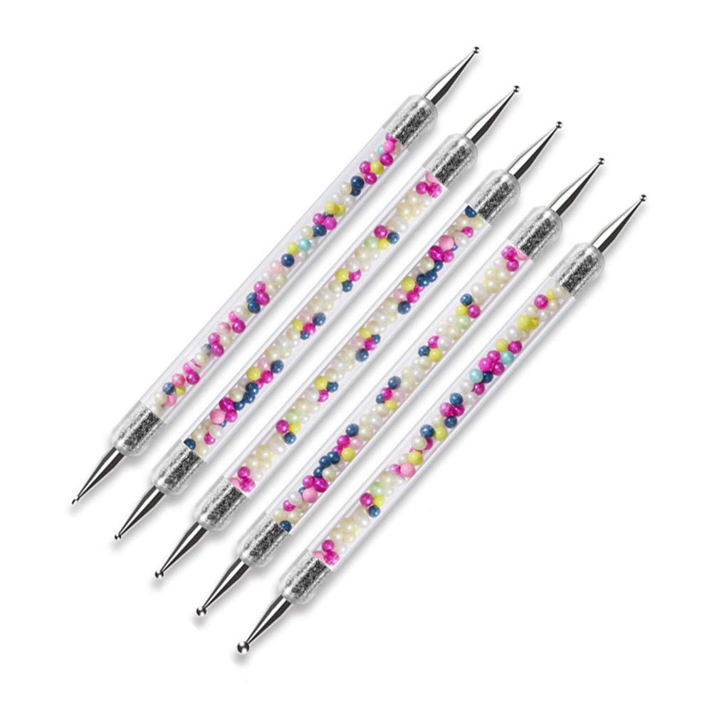5Pcs Professional Double Head Nail Dotting Pen Set - Nail Art Tools for Natural, False & Acrylic Nails - Perfect for DIY Manicure, Nail Design & Salon Use