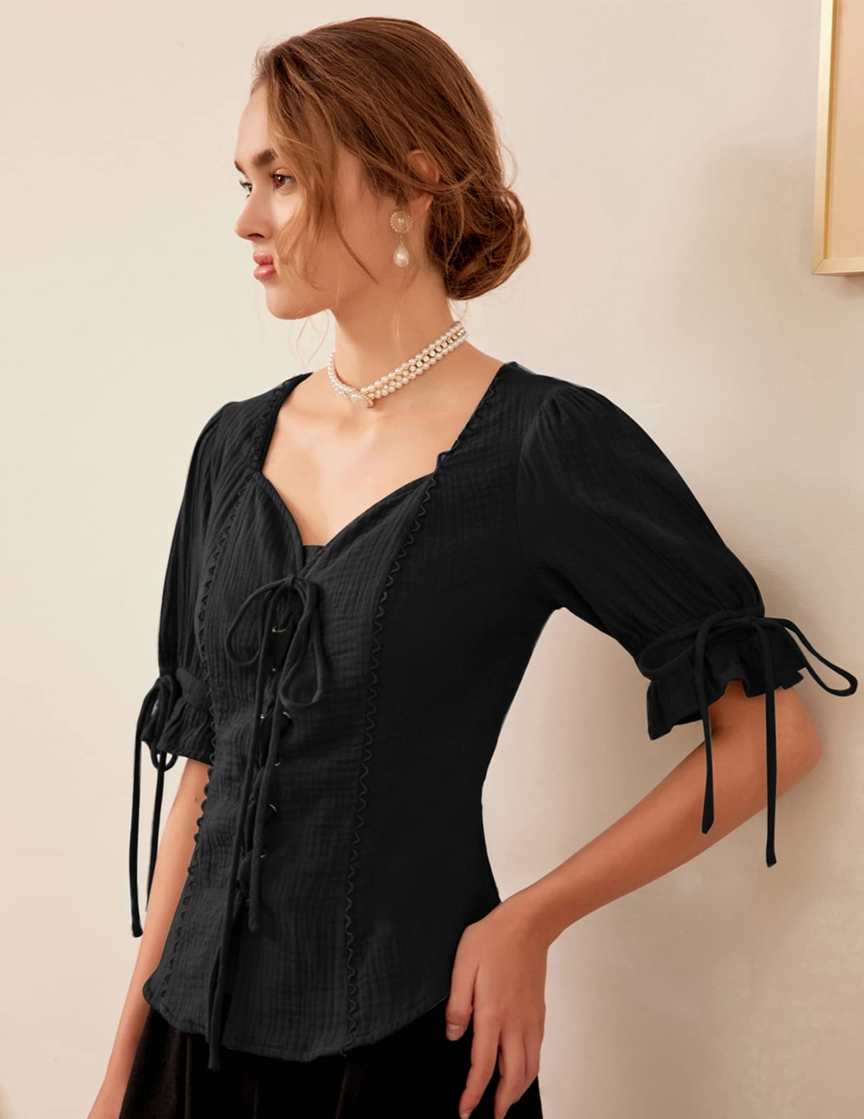 Scarlet Darkness Renaissance Blouse for Women | Summer Plus Size Lace-Up Victorian Top | Gothic Festival Outfit & Renaissance Fair Costume