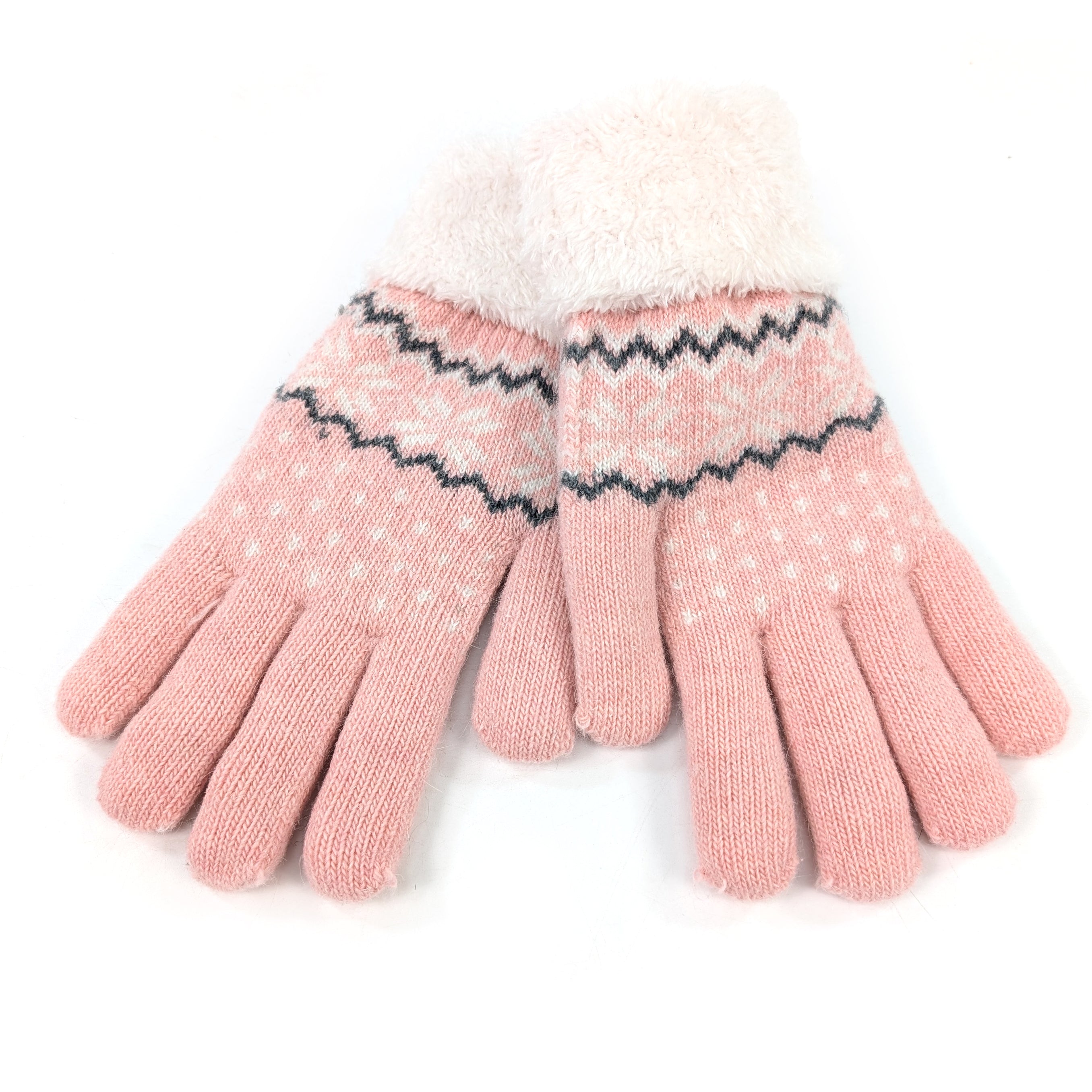 Fluffy Nordic Winter Gloves for Women - Soft Warm Knitted Mittens in Pink - Perfect for Cold Weather, Snow Activities, and Outdoor Adventures