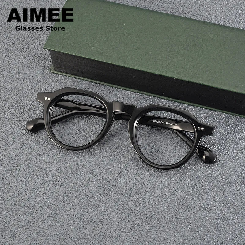 Aimee Unisex Full Rim Flat Top Round Acetate Eyeglasses 88139 - Stylish & Lightweight Frame for Men & Women - Perfect for Reading, Work, and Everyday Fashion