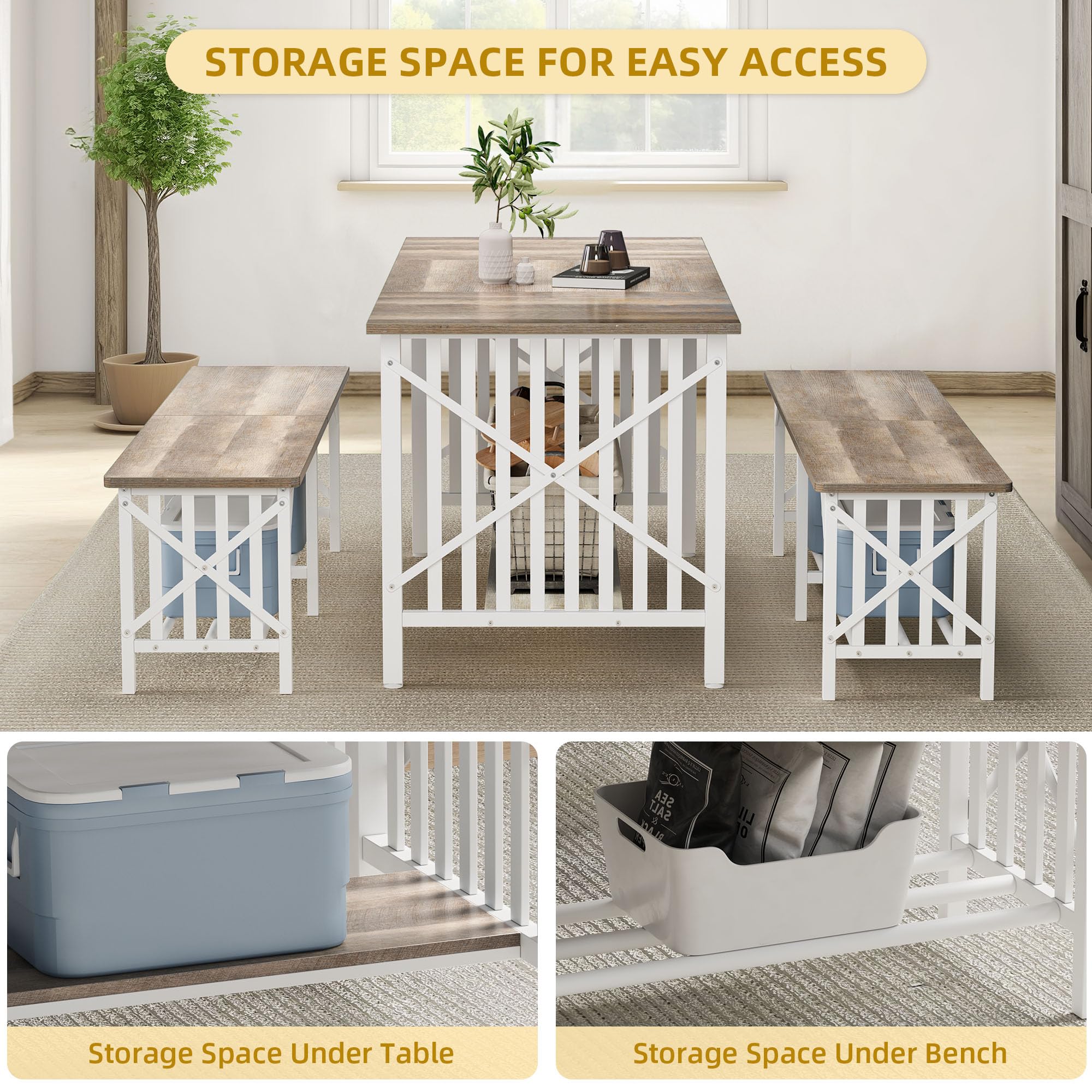 DWVO 3-Piece Industrial Dining Table Set with Storage - 63