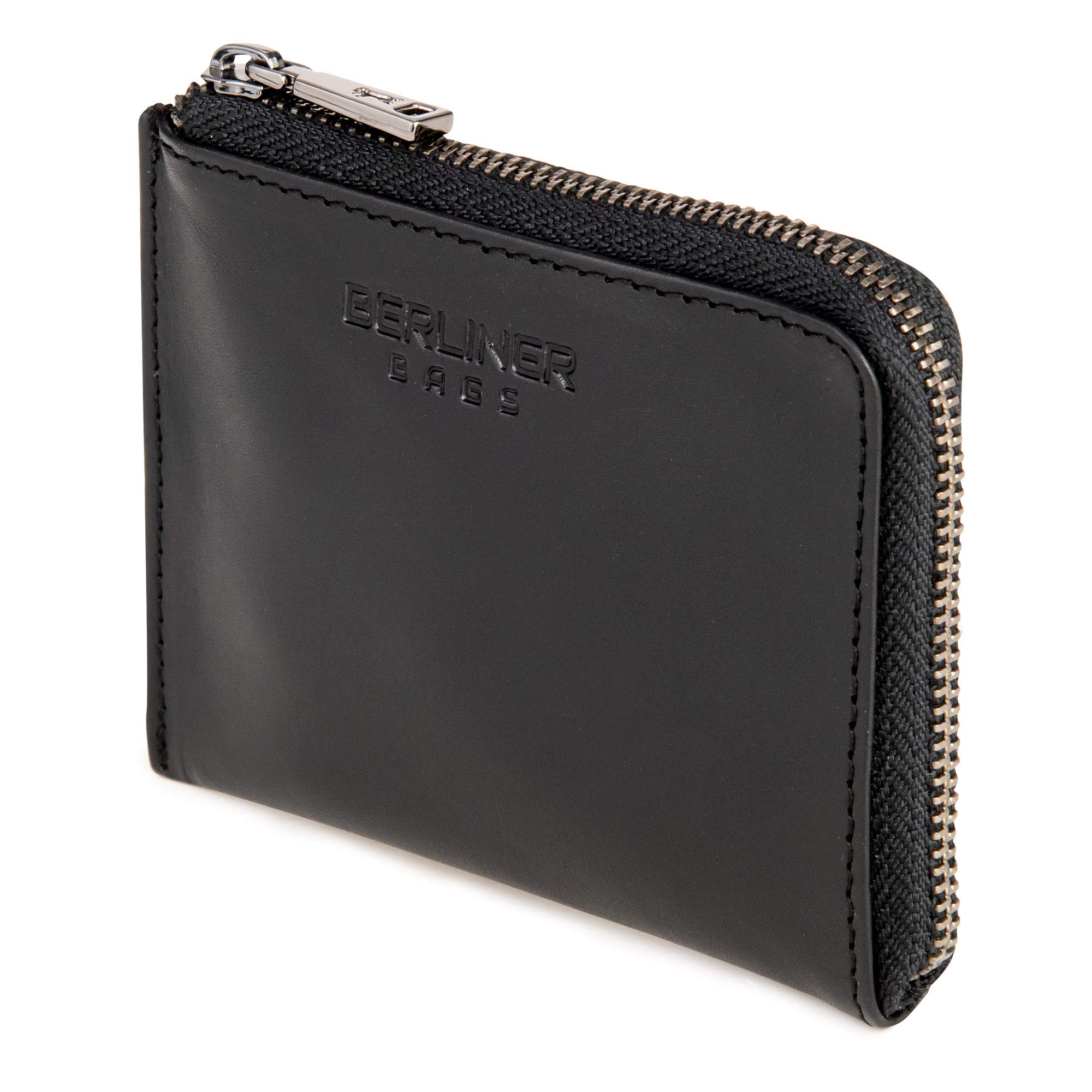Premium Leather Coin Purse & Mini Wallet with Zipper for Men and Women - Berliner Bags Black | Compact Money Organizer for Travel, Shopping & Everyday Use