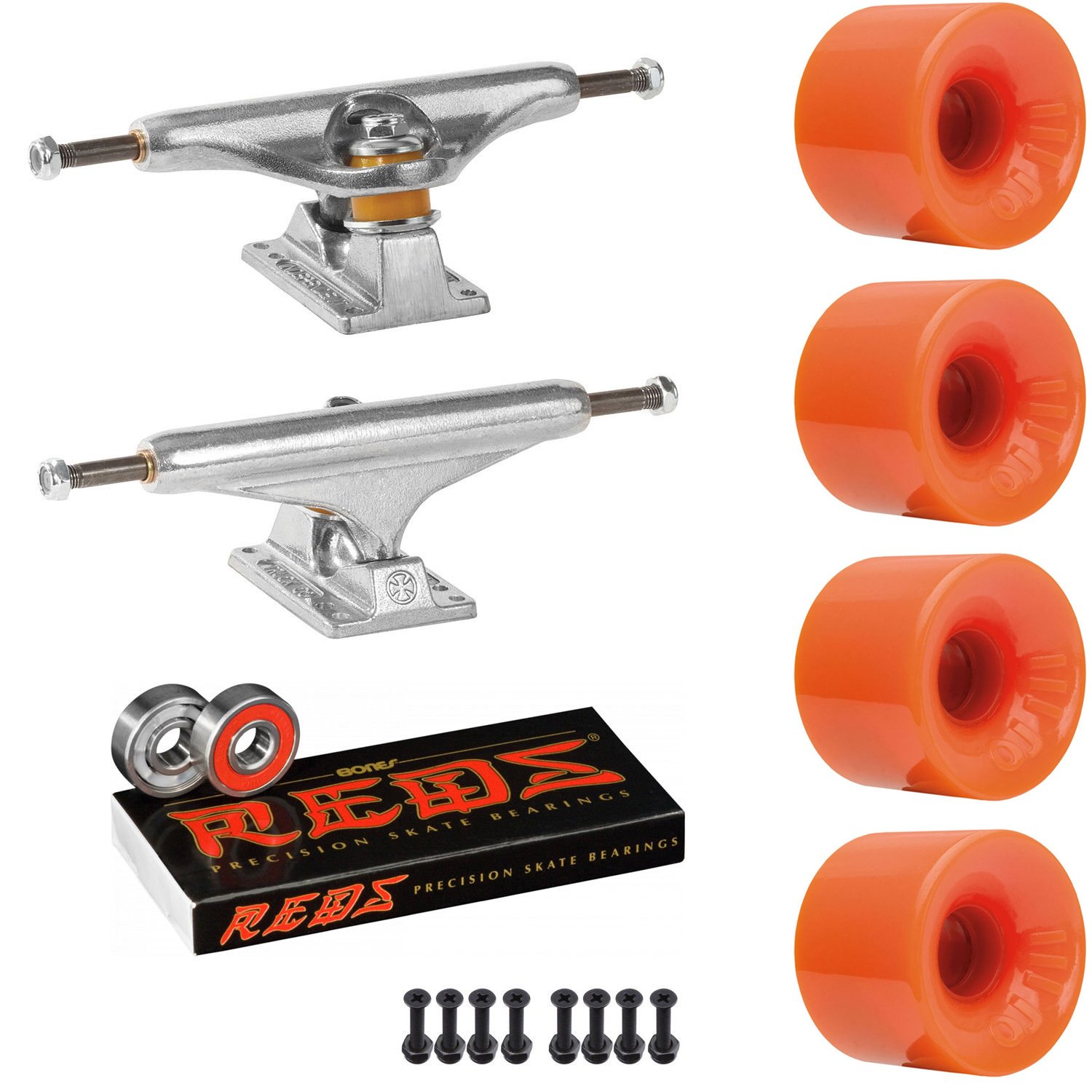 Independent 149 Skateboard Trucks with OJ Hot Juice 60mm 78a Wheels - Orange Reds Bearings - Complete Skateboard Kit for Street & Park Riding