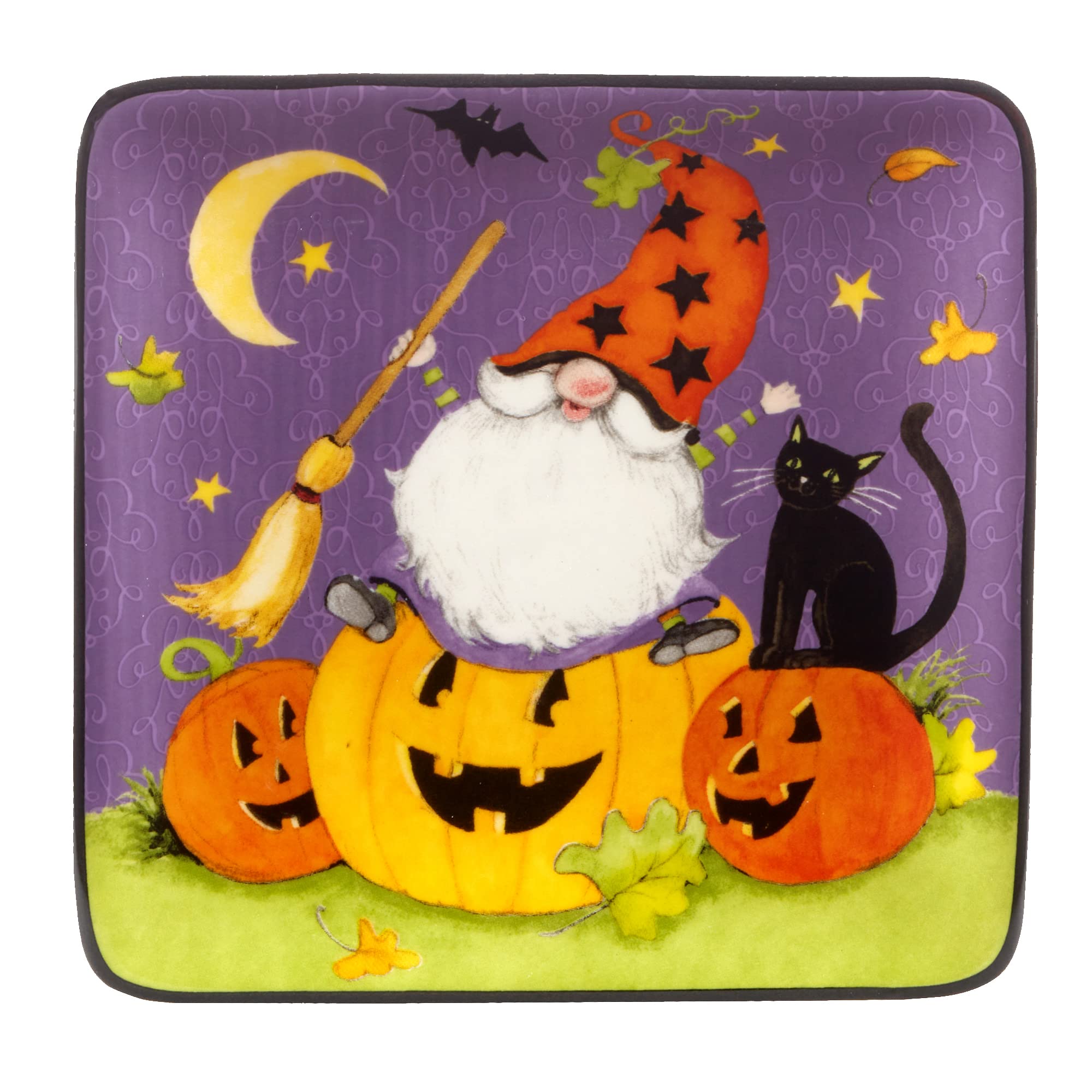 Halloween Gnome 6-Inch Square Plates - Set of 4 Colorful Small Appetizer Dishes for Halloween Party, Dinner, or Luncheon | Certified International