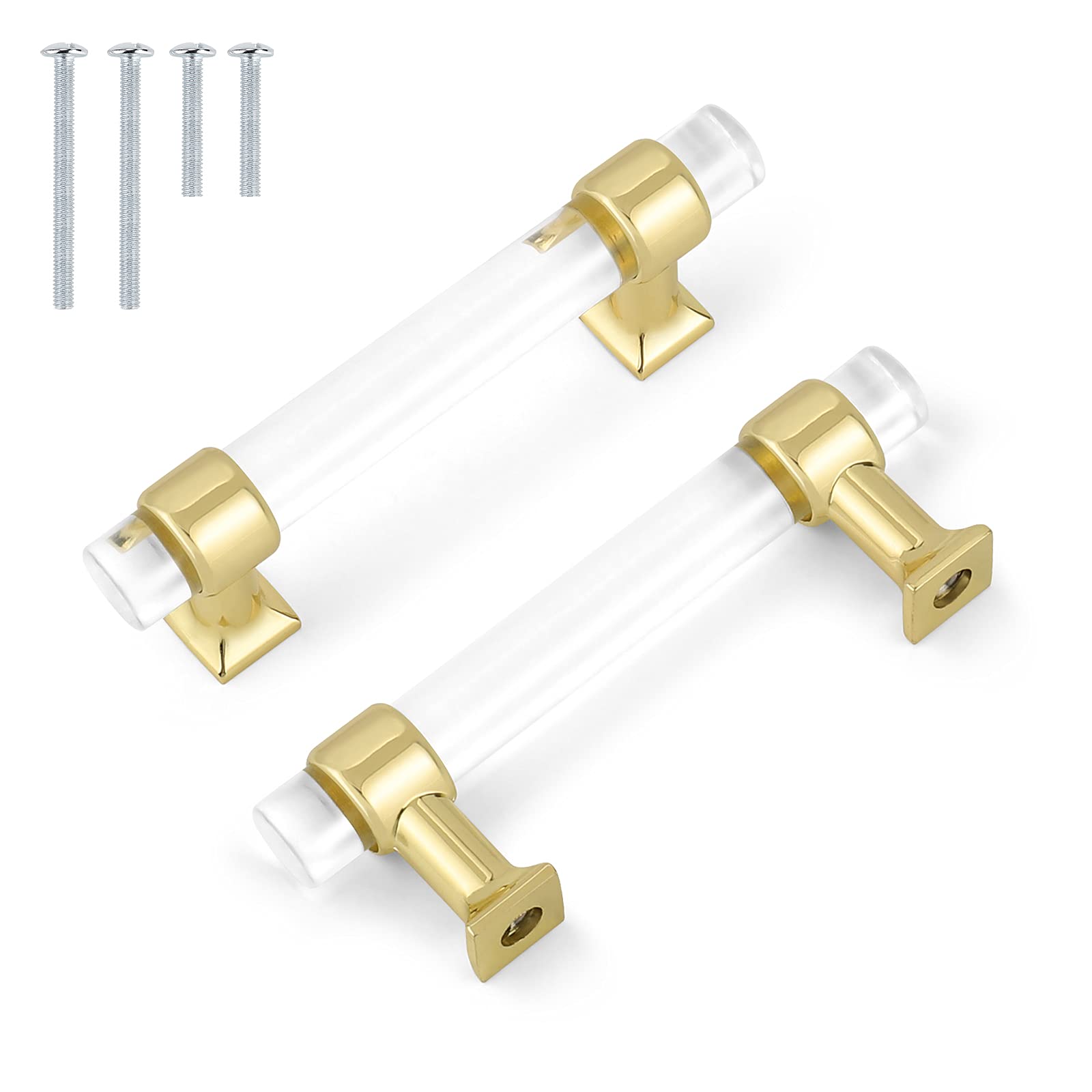 20 Pack Clear Crystal Cabinet Pulls & Handles - 3 Inch Gold Kitchen Drawer Pulls, Modern Acrylic Cabinet Handles for Cabinets & Furniture - Perfect for Kitchen Remodel, Bathroom Upgrade & Home Decor