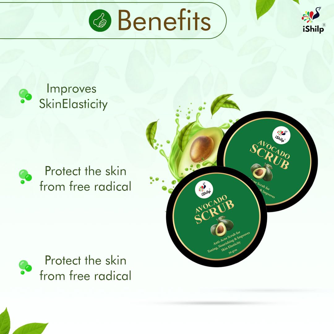 iShilp Avocado Anti-Acne Face Scrub - Deep Cleansing, Skin Toning & Elasticity Booster | Exfoliating Scrub for Men & Women | Perfect for Daily Skincare & Acne Treatment