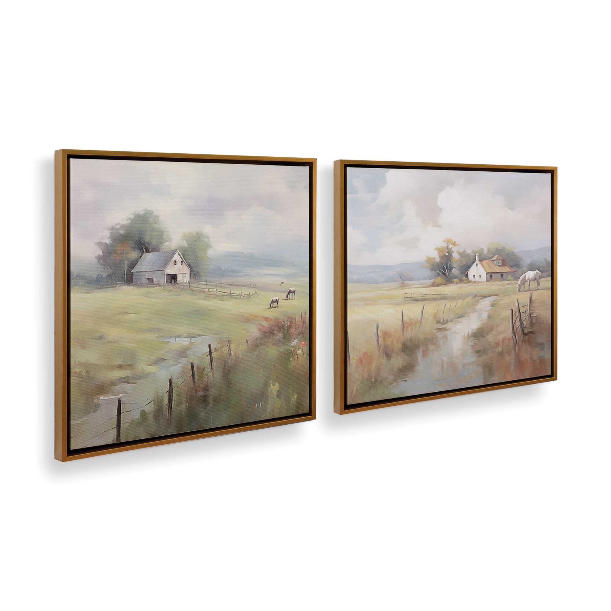 Countryside Farmhouse Bliss - Set of 2 Canvas Wall Art Prints for Living Room, Bedroom & Office Decor