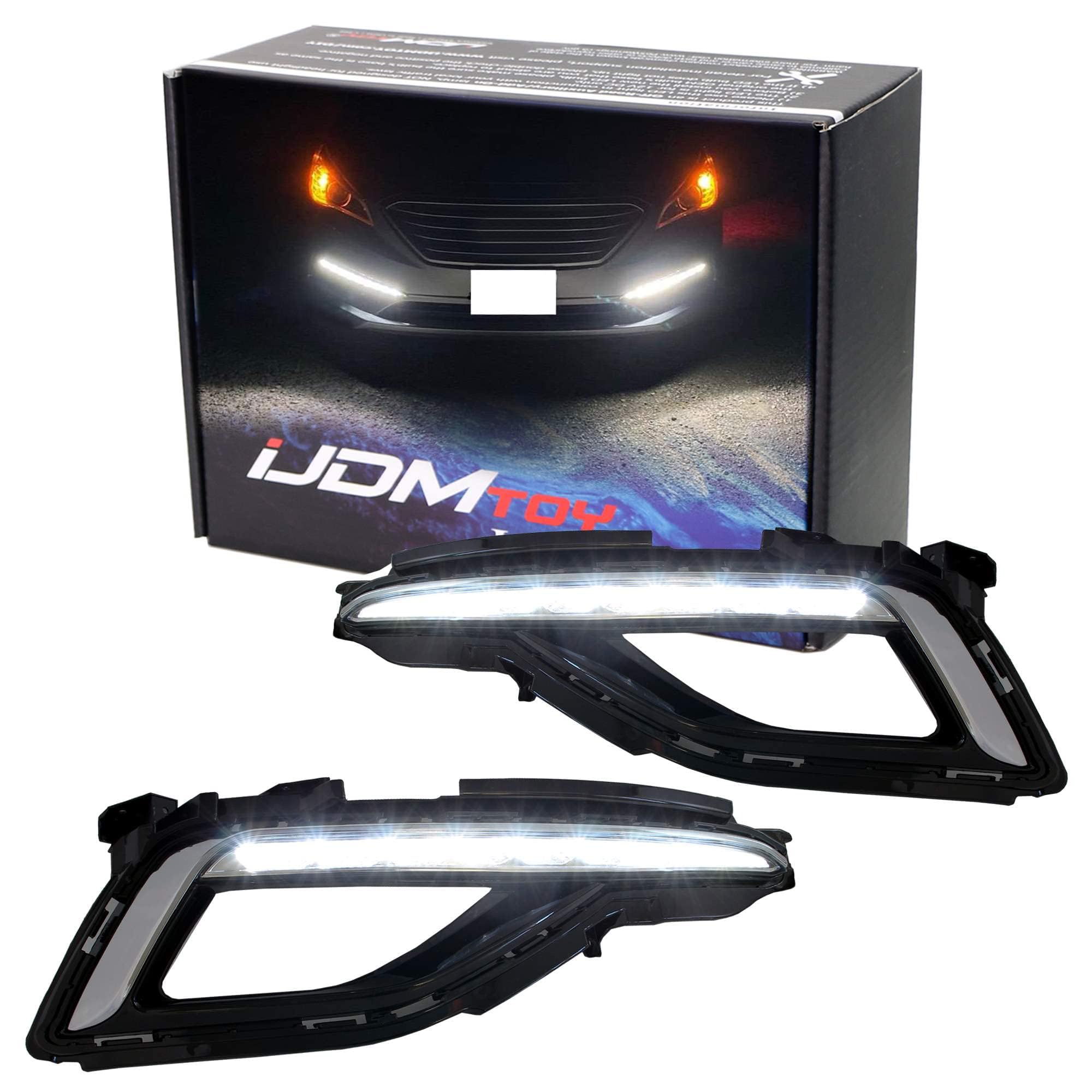 iJDMTOY Xenon White LED Daytime Running Lights - Compatible with 2015-2017 Hyundai Sonata SE, OEM Style DRL Bezels | Upgrade Your Car's Style & Safety for Day & Night Driving