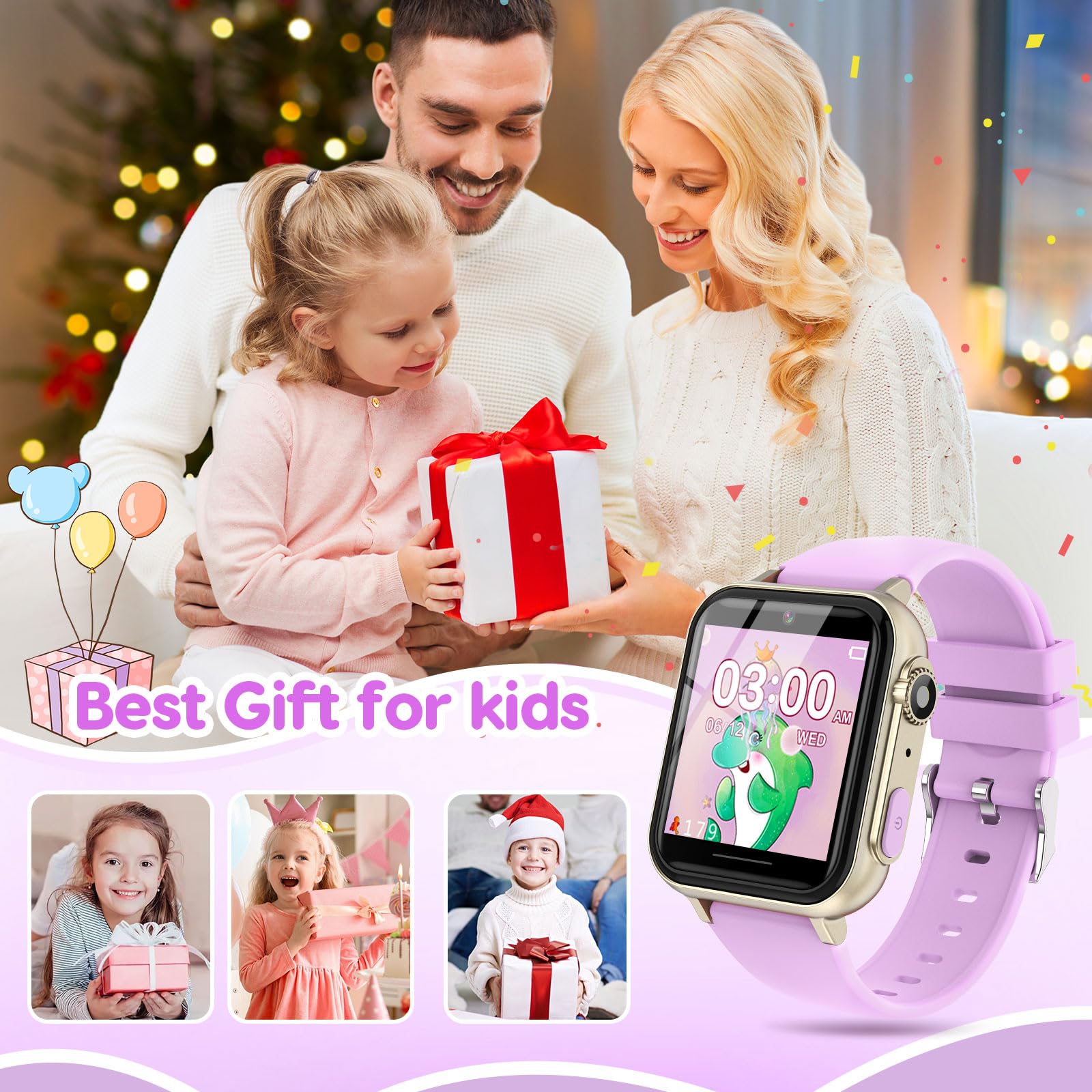 Smart Watch for Kids Ages 4-12 - Waterproof HD Touch Screen with Camera, 30+ Games & 140 Learning Cards - Educational Birthday Gift for Girls & Boys - Perfect for School, Playtime & Outdoor Activities (Purple)