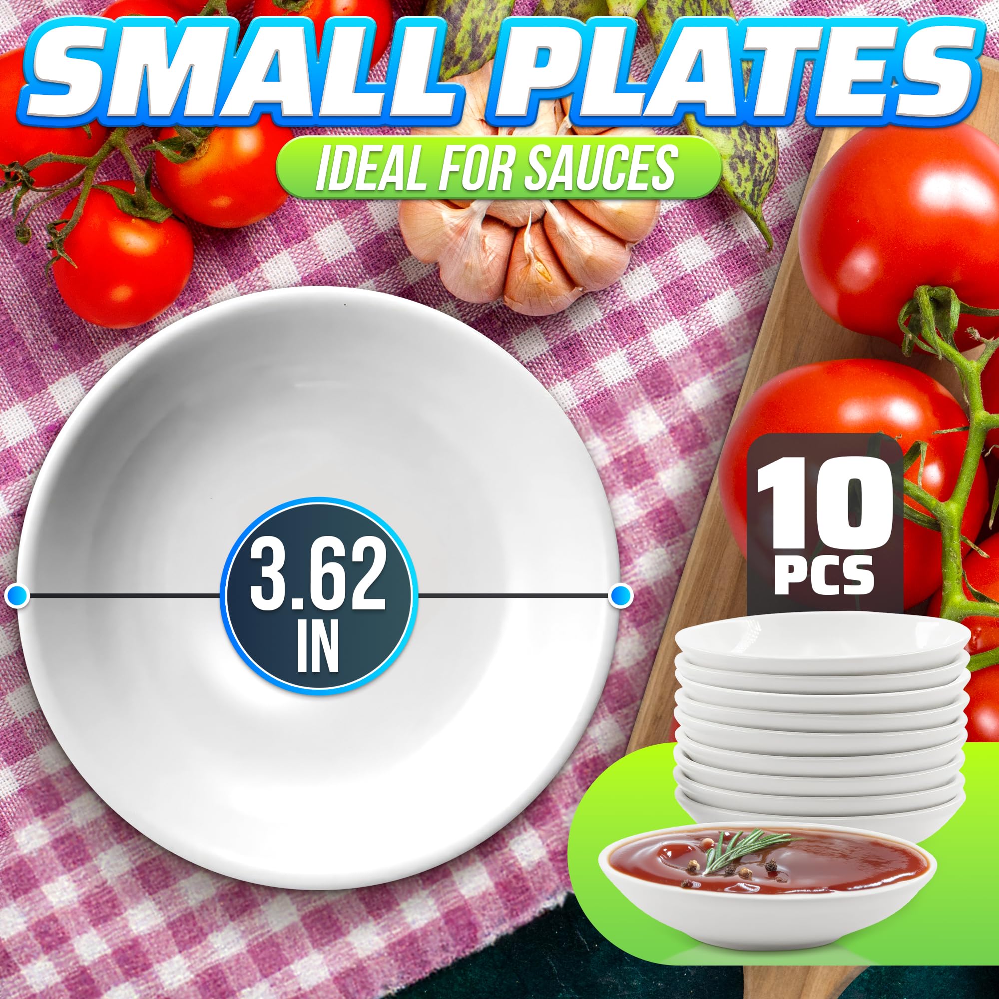 10-Piece Melamine Sushi Soy Sauce Bowls - 3.62 Inch Small Dipping Dishes for Soy Sauce, Olive Oil & Bread - Durable Plastic Condiment Cups - Perfect for Sushi Restaurants, Home Dining & Party Appetizers