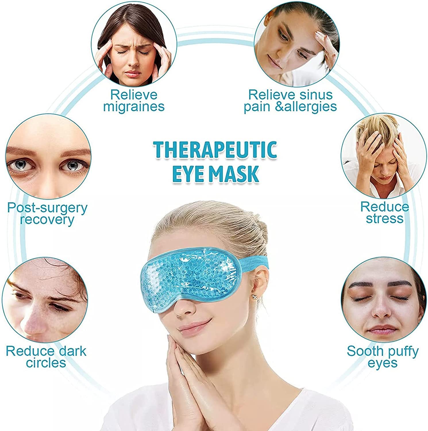 Calyrex Cooling Gel Ice Eye Mask - Reusable Hot & Cold Therapy for Stress Relief, Headaches, Migraines, Puffy Eyes & Dark Circles | Soothes Dry Eyes & Reduces Eye Bags (Blue) | Perfect for Relaxation, Travel & Post-Surgery Recovery