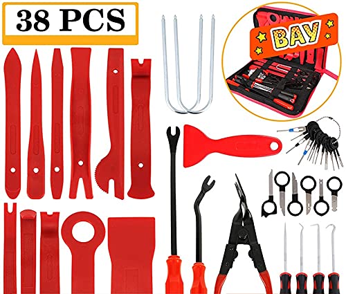 7-Piece Red Car Audio Disassembly Tool Kit - Auto Radio Panel Door Clip Remover, Trim Pry Tool Set for Professional Car Stereo Installation & Repair | Perfect for DIY Car Audio Upgrades & Maintenance
