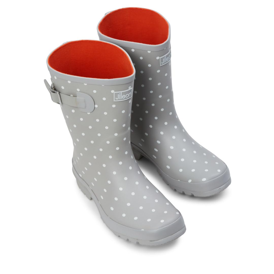 Jileon Mid Calf Rain Boots for Wide Feet - Waterproof Wide Calf Boots for Women with Comfortable Fit - Perfect for Rainy Days, Gardening & Outdoor Activities