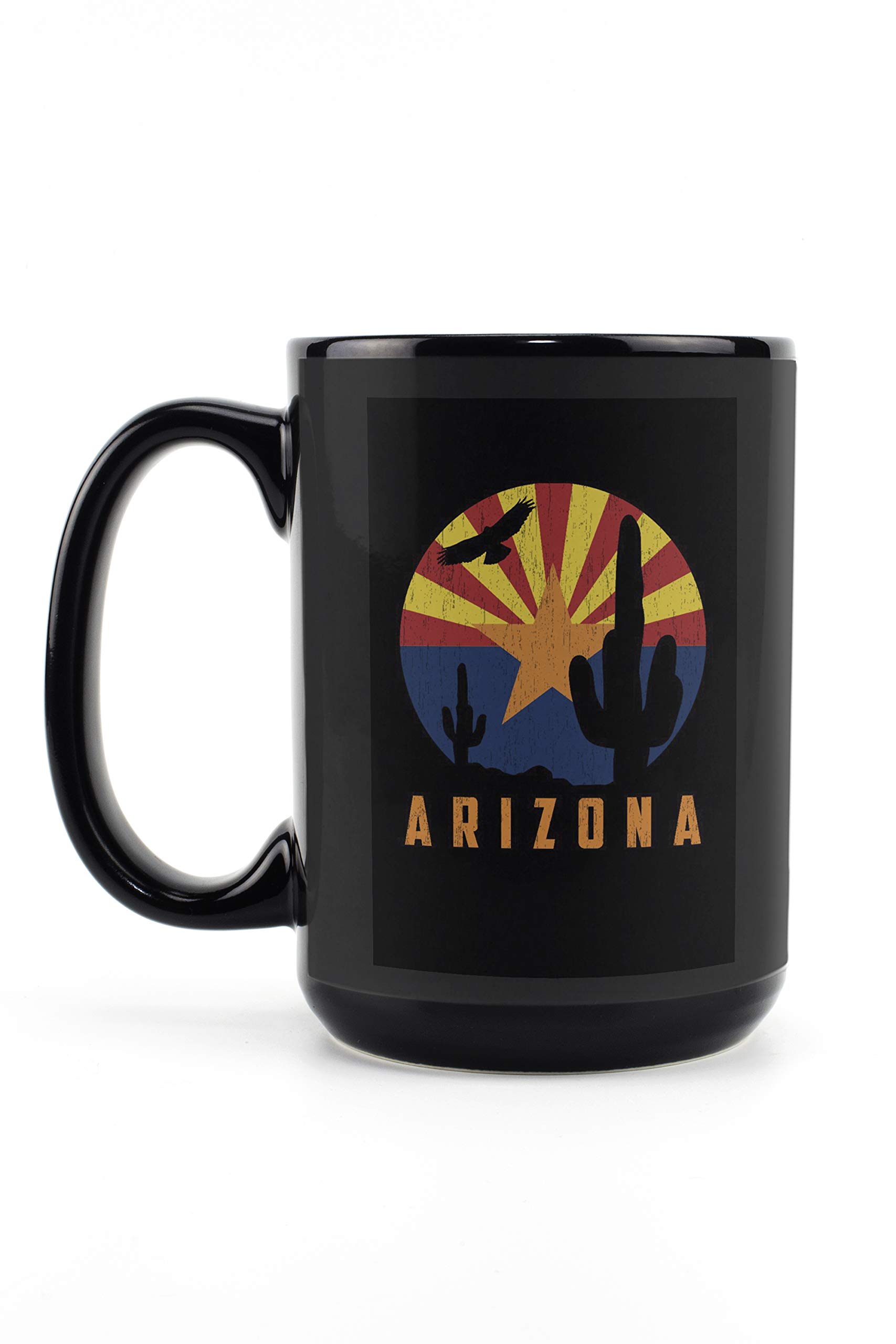 Arizona Cactus State Flag Ceramic Coffee Mug - 15oz Black Tea Cup, Dishwasher & Microwave Safe - Perfect for Home, Office & Outdoor Camping