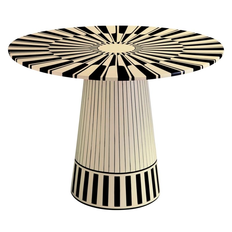 Handmade Bone Inlay Black and White Round Dining Table - Elegant Kitchen Table for Modern Home Decor | Perfect for Dining Rooms, Kitchens & Open Concept Living Spaces