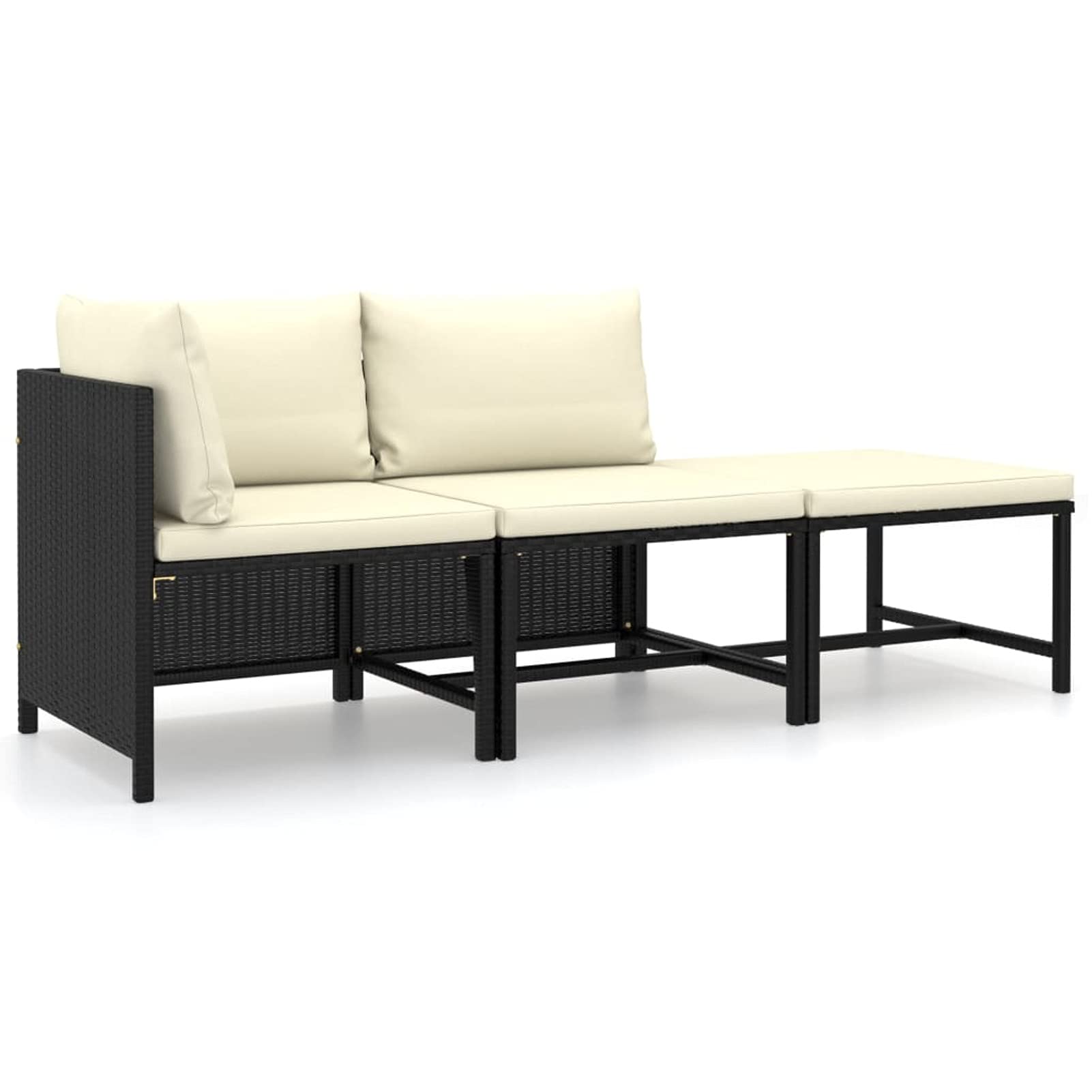 Festnight 3-Piece Outdoor Patio Furniture Set - Black Poly Rattan Sectional Sofa with Cushions for Garden, Backyard, Balcony & Poolside Relaxation