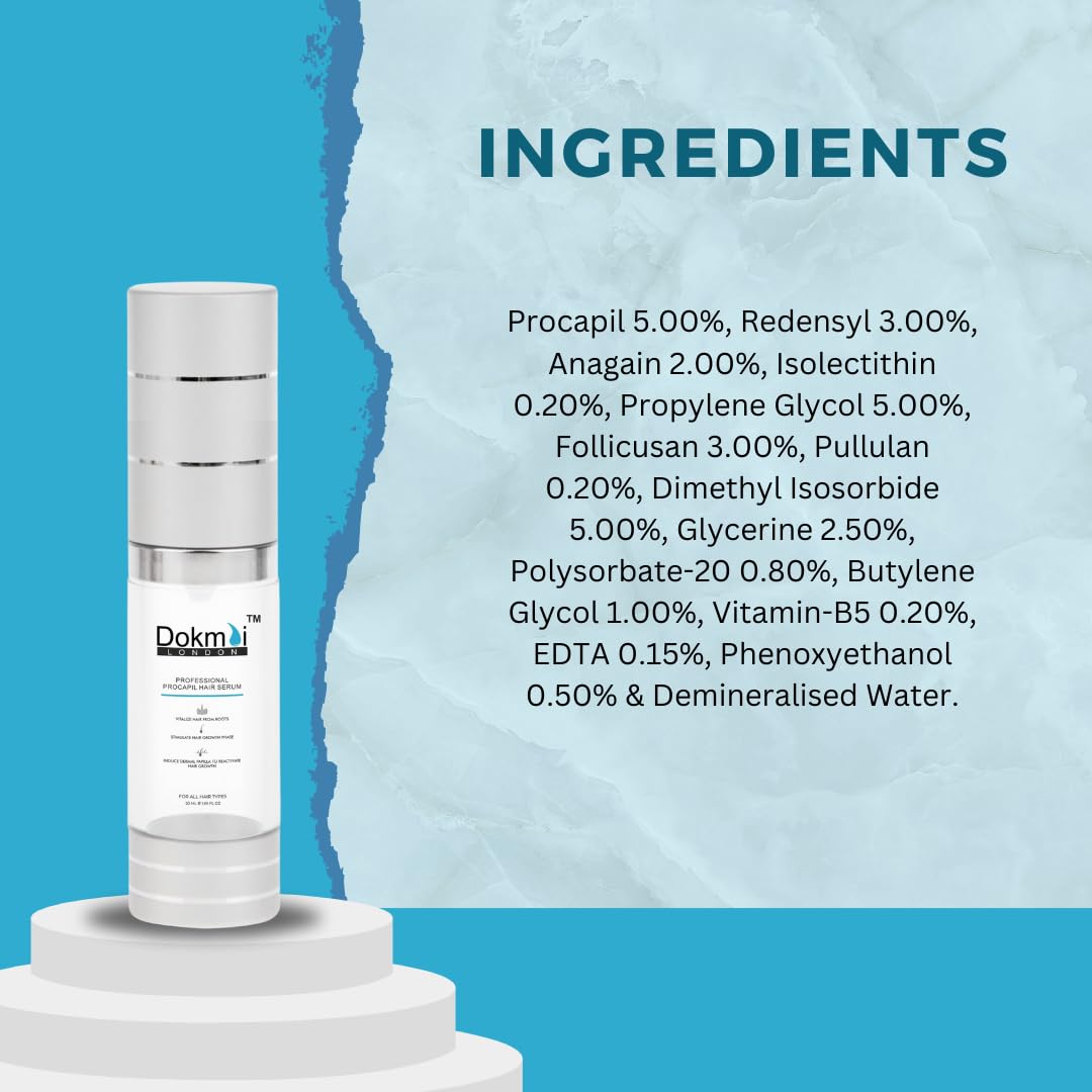Dokmai LONDON Professional Procapil Hair Serum - Stimulates Hair Growth from Roots, Reactivates Dermal Papilla for All Hair Types | Includes Hair Shampoo | Perfect for Thinning Hair, Hair Loss Treatment & Daily Scalp Care