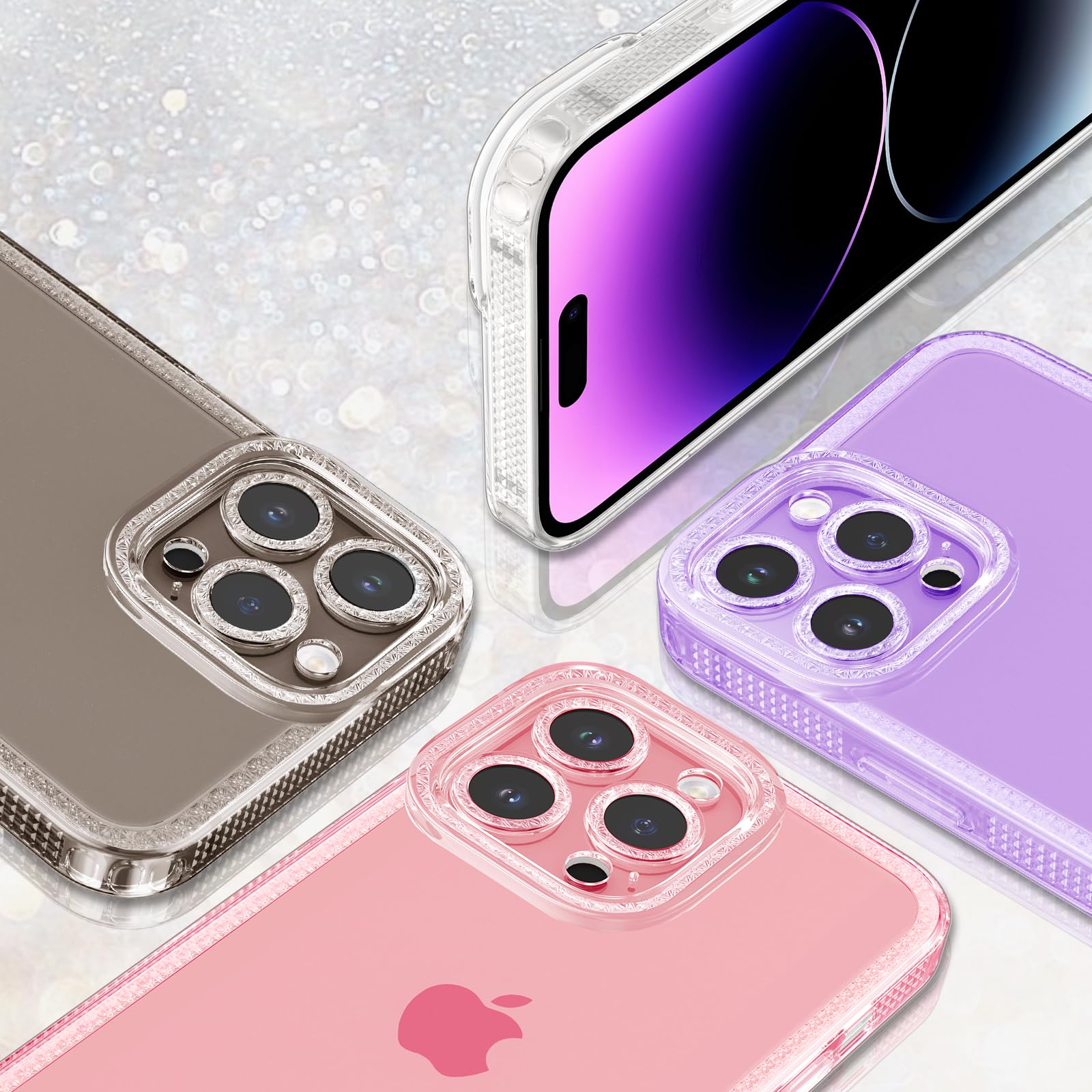 ZTOFERA Sparkly Glitter Clear Case for iPhone 15 Pro Max 6.7 inch - Cute Purple Bling Flexible Soft TPU Silicone Protective Cover for Women & Girls - Perfect for Everyday Use, Parties, and Special Occasions