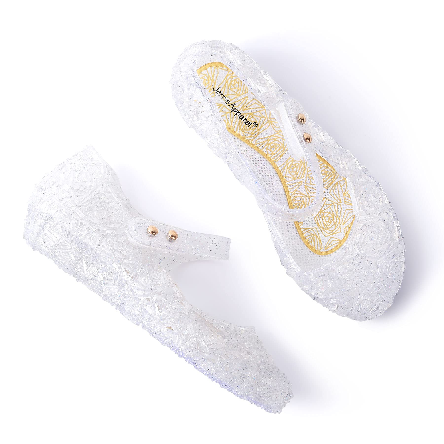 JerrisApparel Girls Princess Sandals - Sparkly Jelly Mary Jane Flats for Cosplay, Party & Dress Up | Comfortable Kids Costume Shoes for Halloween, Birthday & Special Occasions