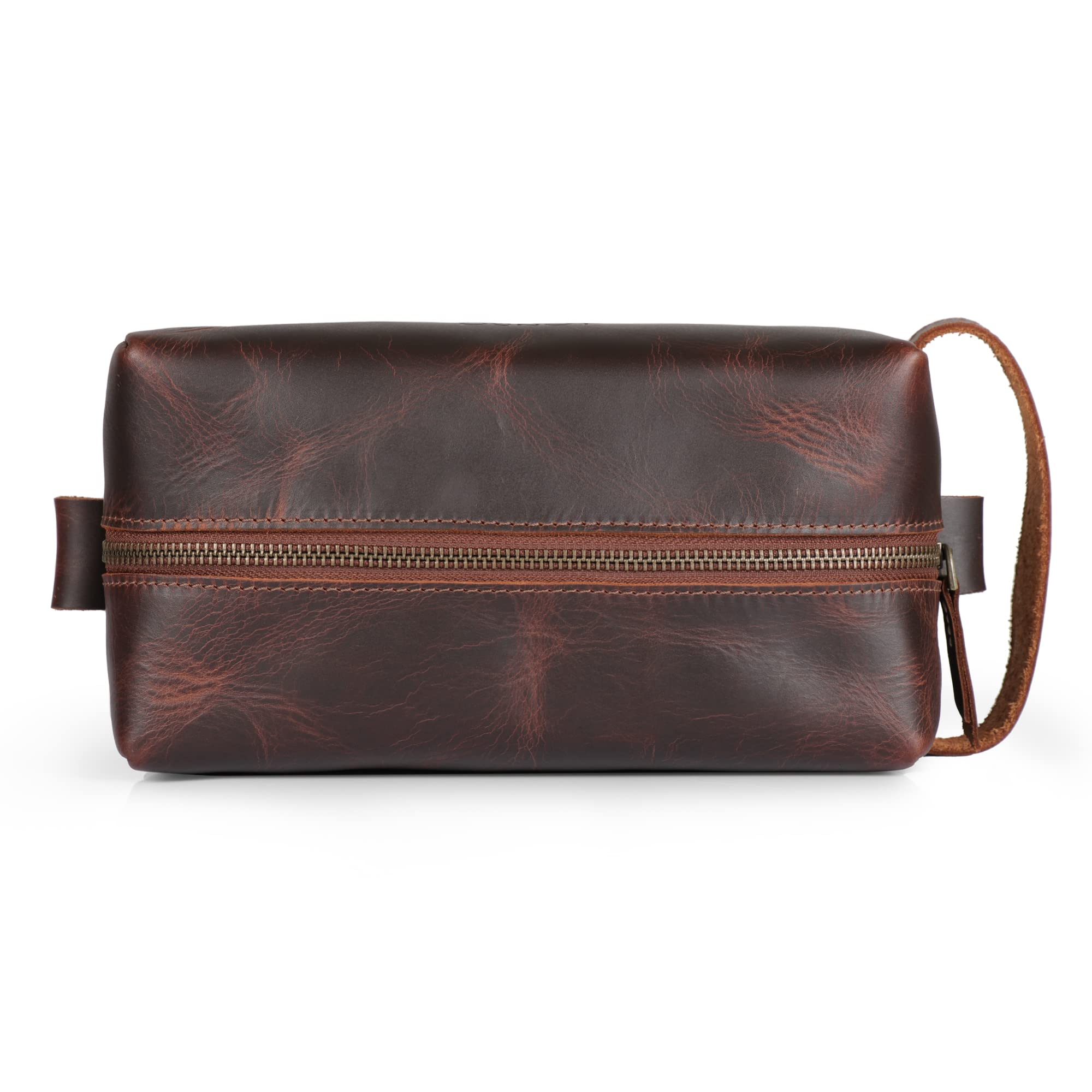 Genuine Leather Travel Toiletry Bag for Men & Women - Waterproof Makeup & Shaving Organizer - Perfect for Camping, Business Trips & Gym Essentials (Dopp Kit)