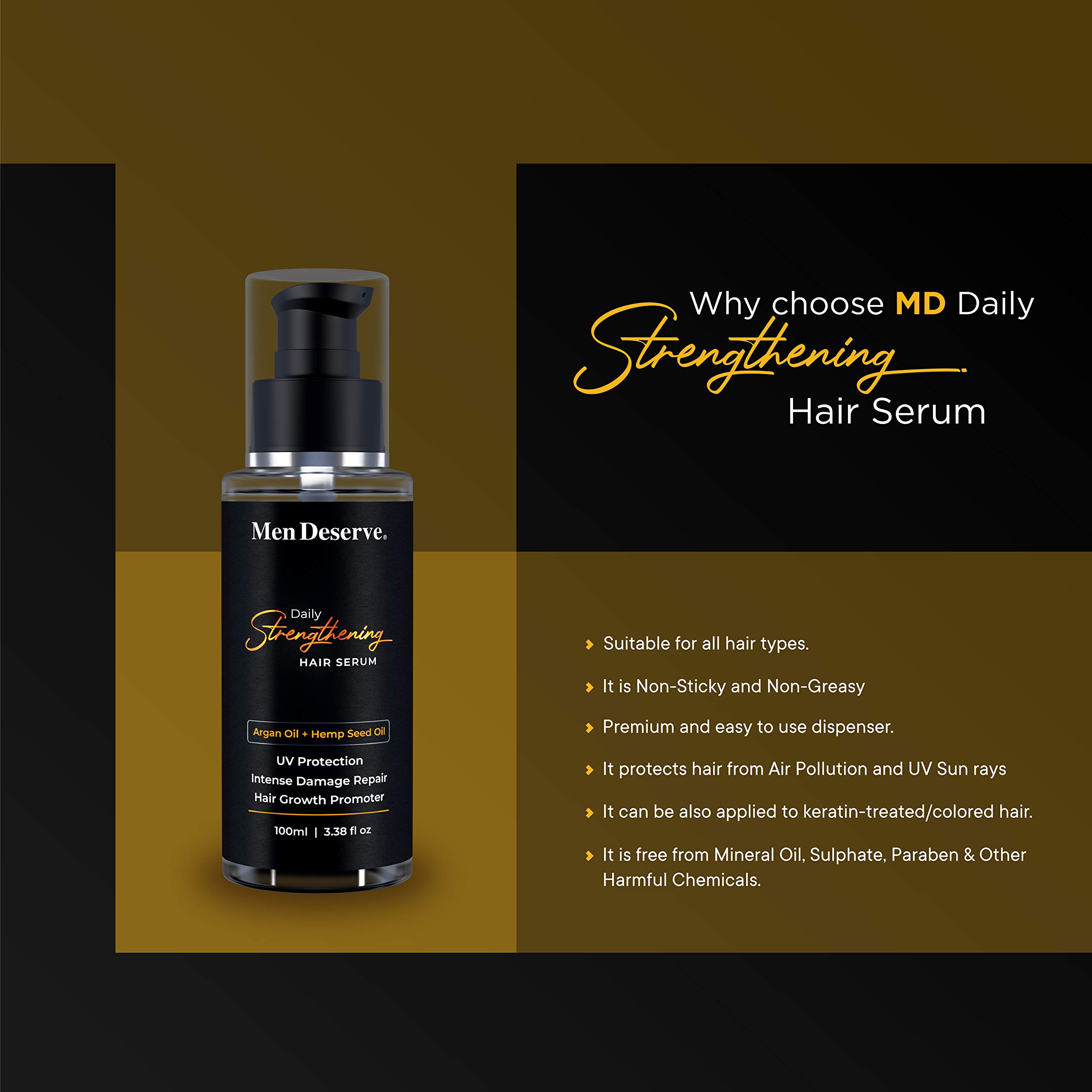 Men's Hair Growth Serum with Argan & Hemp Seed Oil - 100ml Daily Strengthening Treatment for Straightening, UV Protection & Damage Repair | Ideal for Men's Hair Care Routine, Styling & Frizz Control