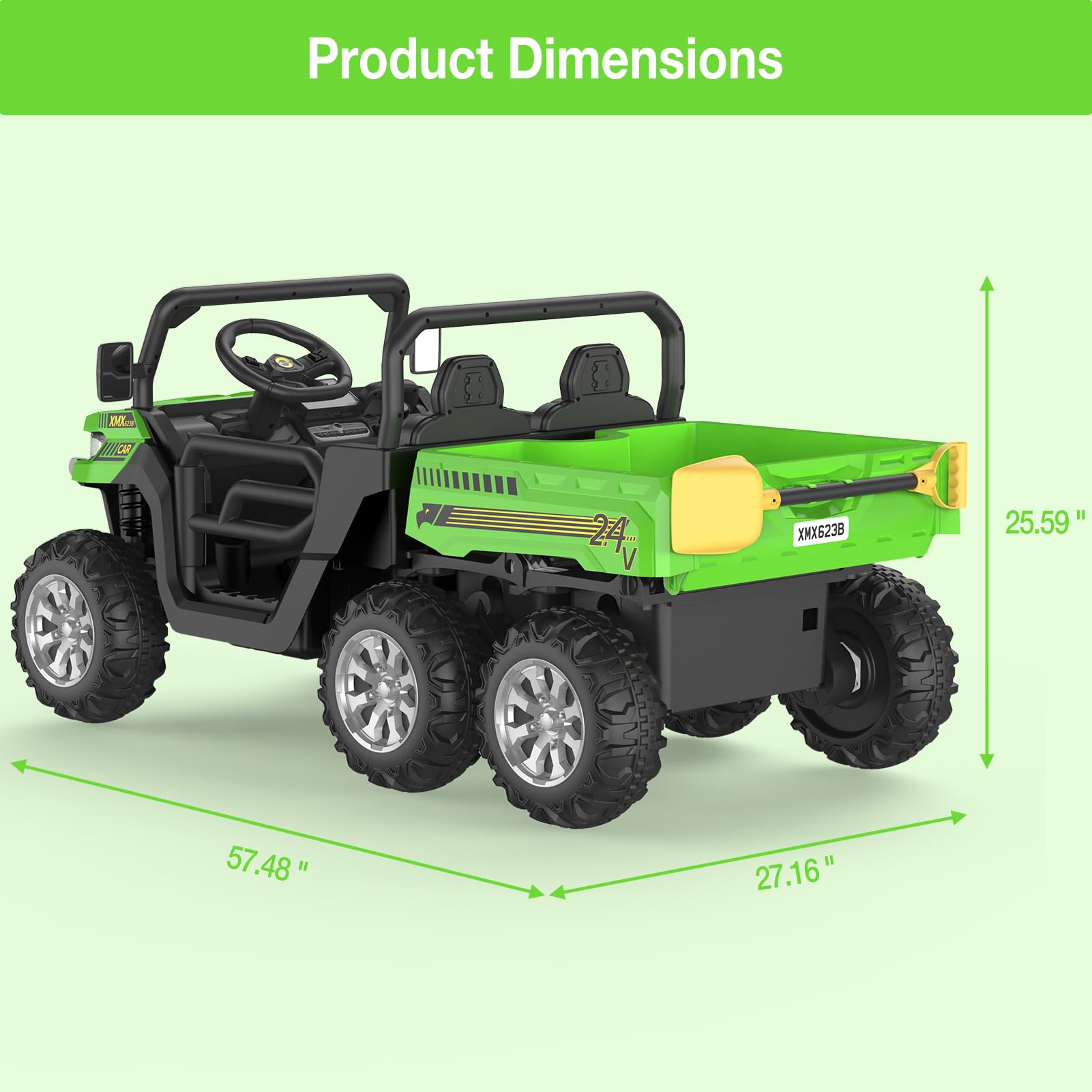 GARVEE 24V Electric Ride-On Dump Truck for Kids - 2 Seater 6-Wheel Remote Control UTV, Battery-Powered Toy Vehicle for Ages 3+ (Green) | Outdoor Play, Backyard Fun & Birthday Gift for Toddlers