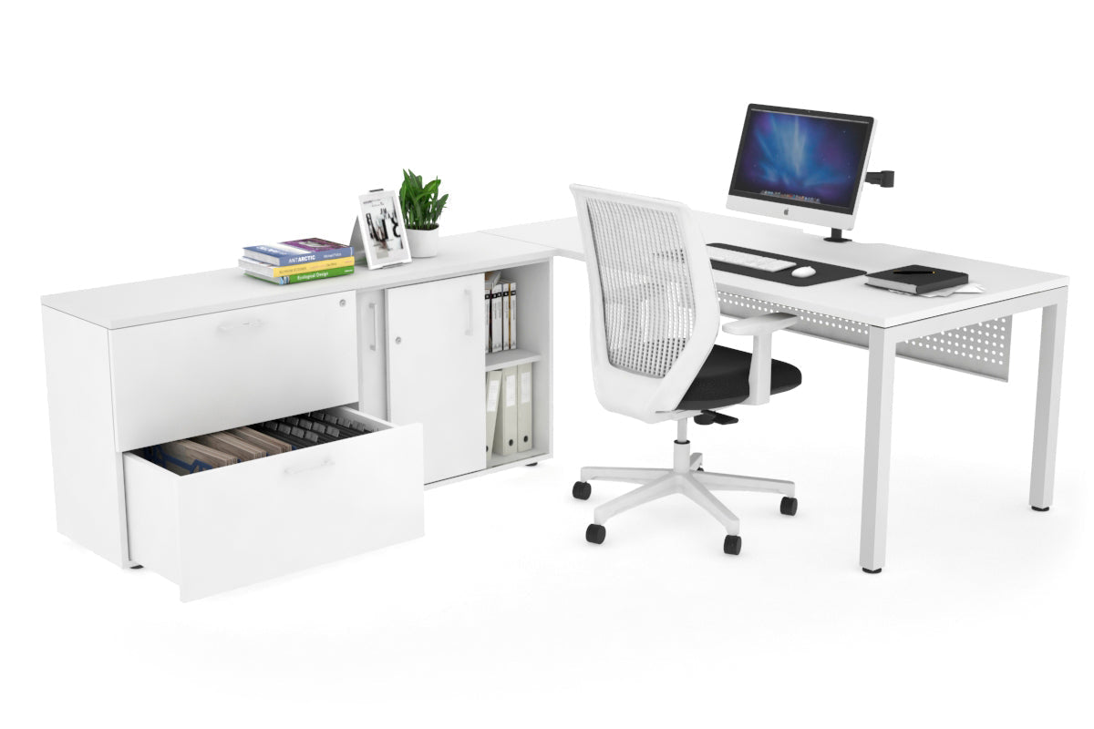 Quadro Square Executive White Frame Office Desk [1600L x 800W with Cable Management] - Perfect for Modern Workspaces & Home Offices