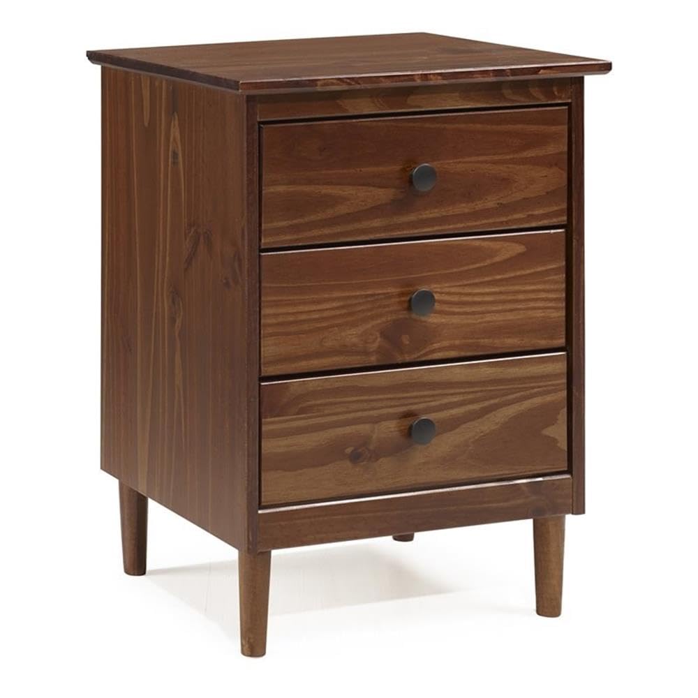 Pemberly Row Modern 3-Drawer Wood Nightstand - Walnut Finish Bedside Table for Bedroom, Living Room & Office - Compact Storage End Table with Smooth Gliding Drawers