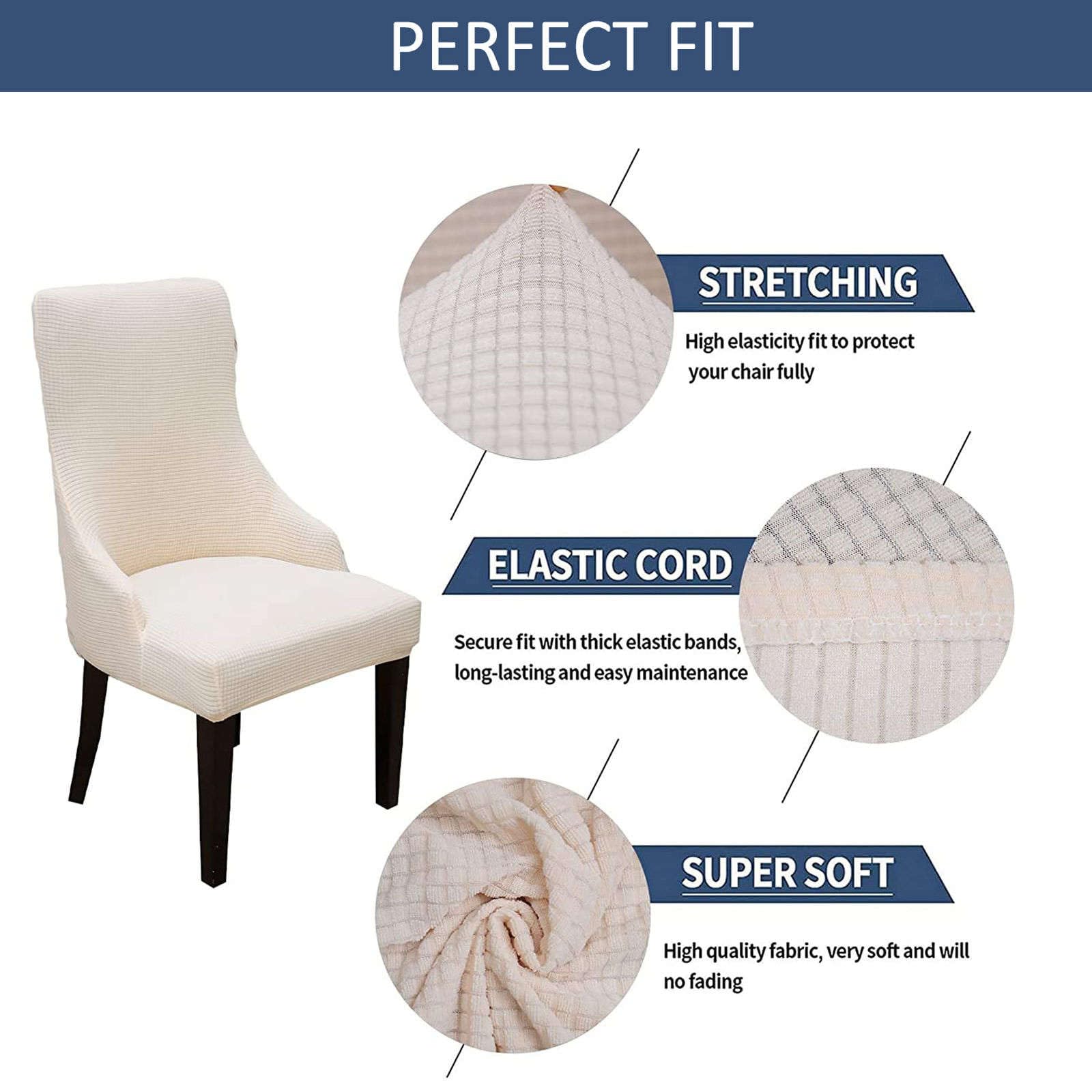 Stretch Wingback Chair Cover Set of 2 - Soft Plaid Protector for Dining & Bedroom