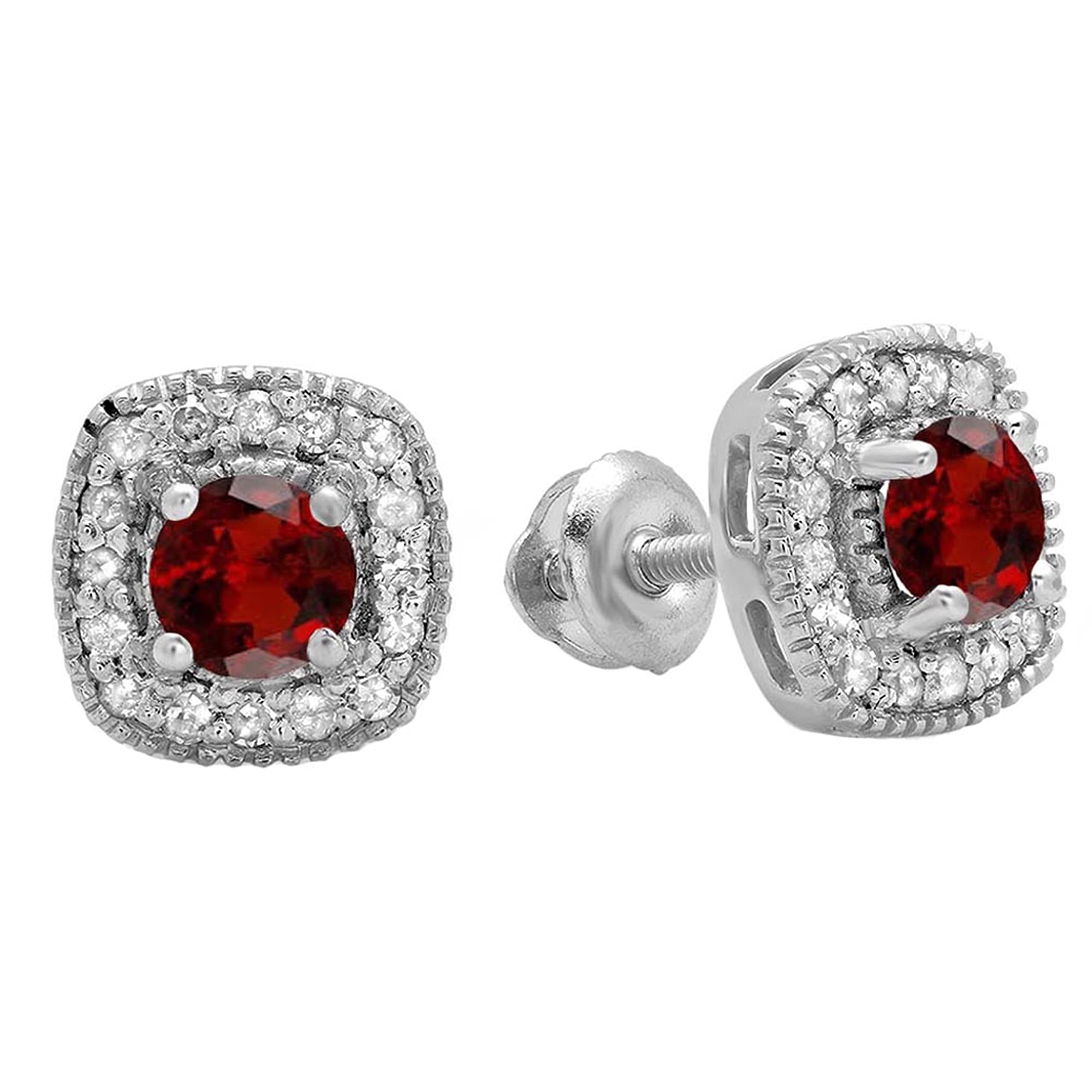 Dazzlingrock Round Gemstone & White Diamond Halo Stud Earrings for Women, 925 Sterling Silver - Perfect for Weddings, Parties & Everyday Elegance