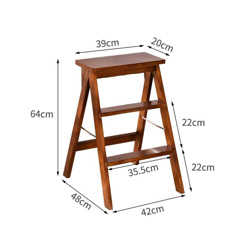FADUNI 3-Step Foldable Wooden Step Stool with Pedal - Multifunctional Portable Ladder Stool for Home, Kitchen, Bathroom - Perfect as Step Stool, High Chair, Climbing Ladder