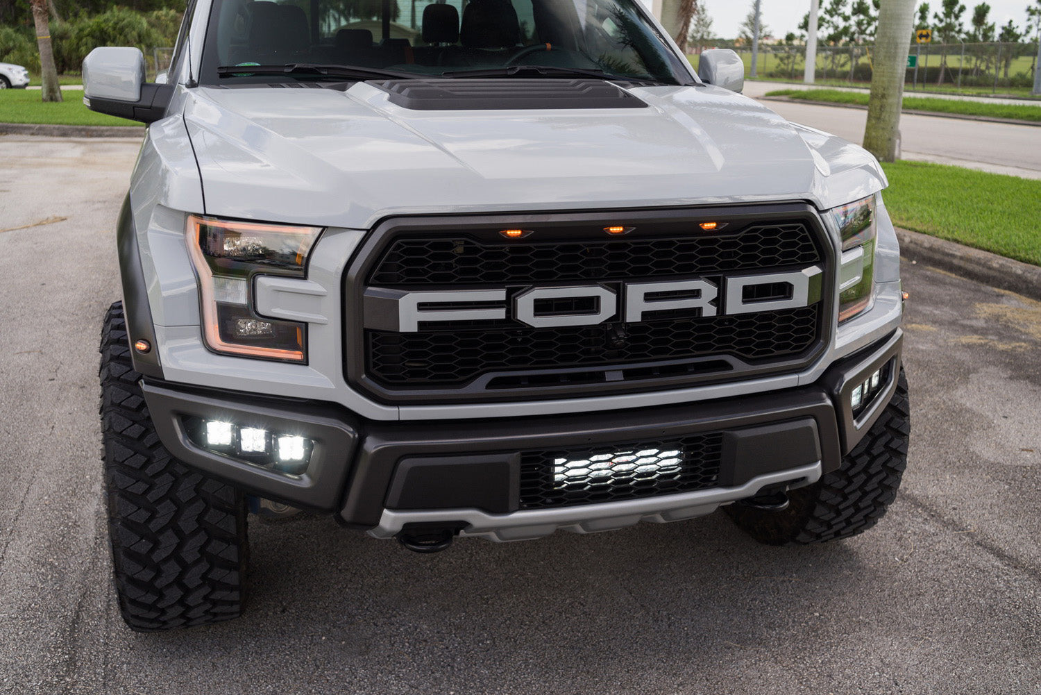 120W Triple LED Fog Light Kit with Lower Bumper Bracket & Wiring Harness - Compatible with 2017-2020 Ford Raptor | Off-Road Adventure, Night Driving, Enhanced Visibility