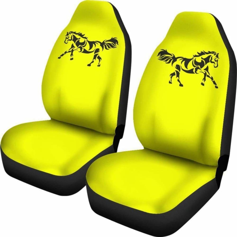 Black Horse Silhouette Yellow Seat Covers for Cars & Trucks - Universal Fit Neoprene Auto Seat Protectors - Waterproof & Non-Slip for Driving, Road Trips & Outdoor Adventures