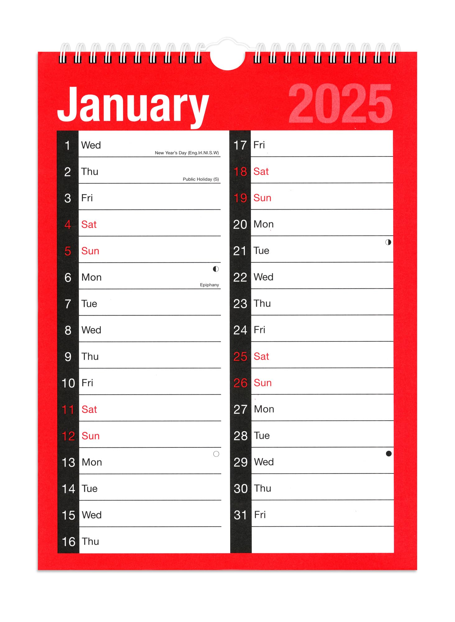 2025 Spiral Bound Wall Calendar Planner - Large A4 Size, 2-Column Monthly View, 120 GSM Thick Paper - Perfect for Home, Office & School Organization