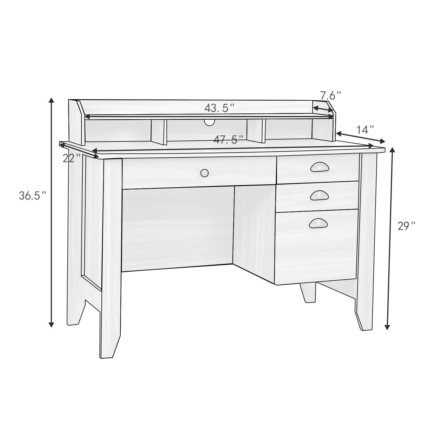 Farmhouse Style Computer Desk with Drawers & Hutch - Rustic Oak Wood Home Office Desk, Writing Table for Students & Professionals - Perfect for Small Spaces, Bedrooms & Home Offices - Organize Files & Boost Productivity