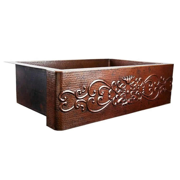 Thompson Kahlo 33-Inch Aged Copper Farmhouse Kitchen Sink - Vintage Style Single Basin Apron Front Sink for Rustic & Modern Kitchens | Perfect for Farmhouse, Cottage & Country Style Homes