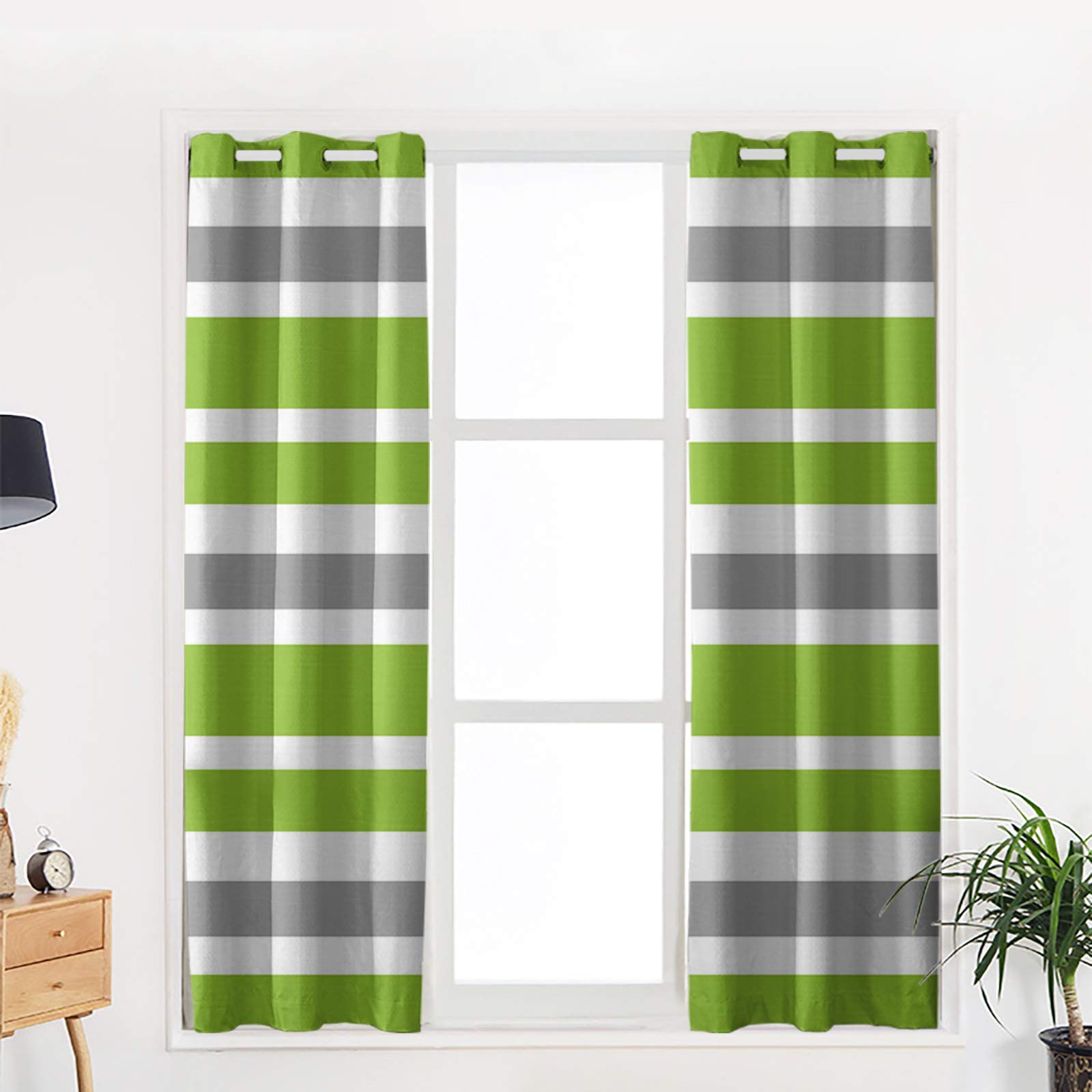 Prime Leader Blackout Curtains 72 Inch Long - Thermal Insulated Drapes for Bedroom & Living Room, Geometric Stripes in Green Gray White (2 Panels, 52x72 Inches) - Perfect for Light Blocking, Energy Saving & Home Decor