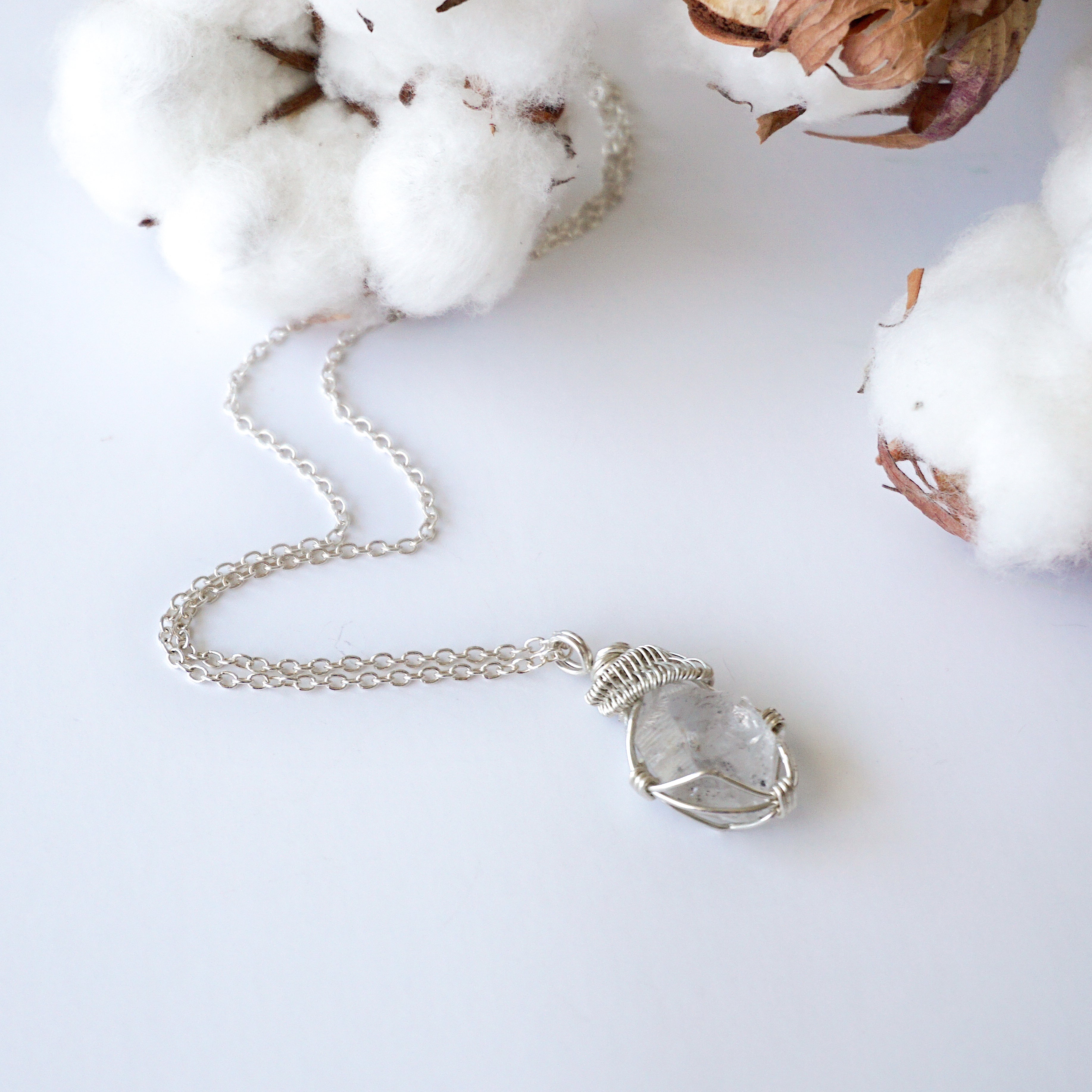 Herkimer Diamond Necklace with Sterling Silver Chain - Elegant Crystal Jewelry for Women, Gift for Her, Perfect for Weddings & Special Occasions