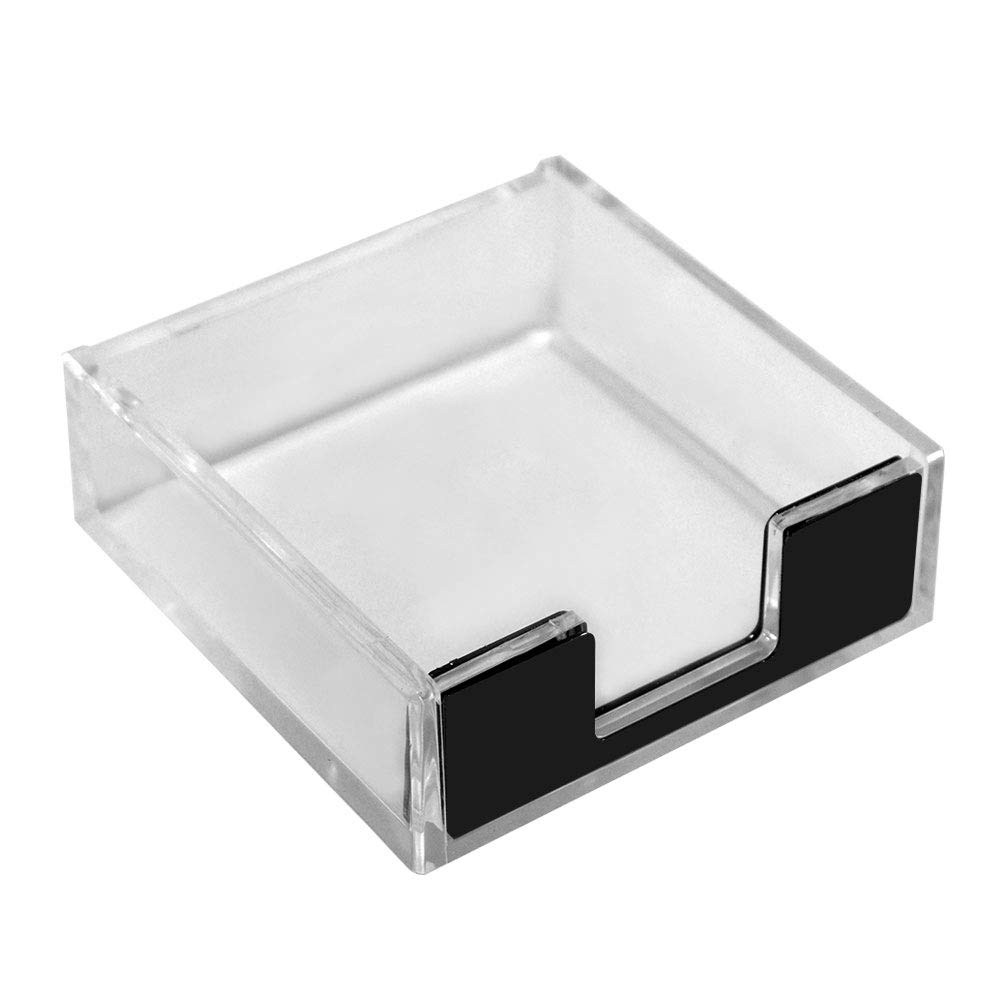 Clear Acrylic Sticky Notes Holder - Black Memo Pad Organizer for Office & Home Desk Supplies | Perfect for Notes, Reminders & Desk Organization (Black)
