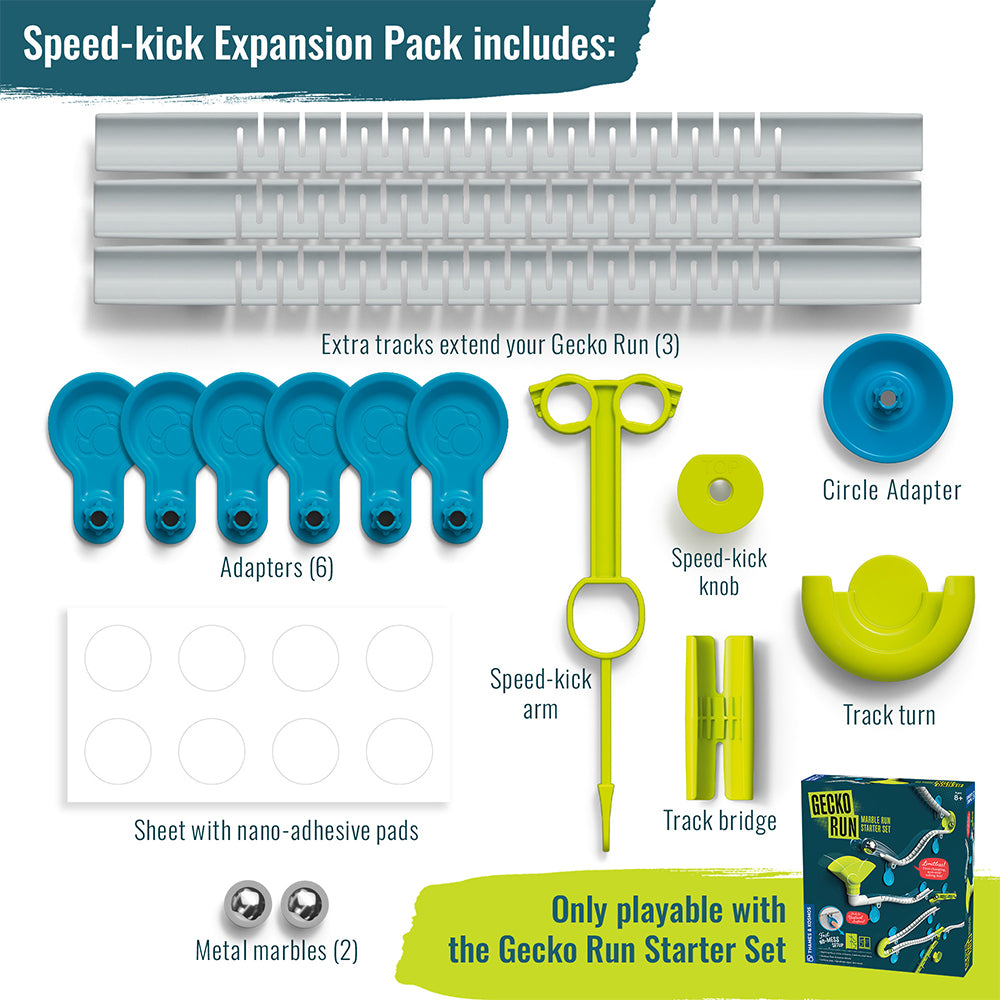 Gecko Run Marble Run Speed Kick Expansion Pack - Fun STEM Toy for Kids, Educational Building Blocks for Creative Play - Perfect for Birthday Gifts & Family Game Nights
