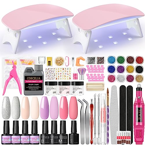 Professional Acrylic Nail Kit with Nail Drill & UV Light - Complete Gel Nail Polish Set for Beginners (4 Colors: Pink, Nude, Glitter) with Acrylic Powder & Monomer Liquid - Perfect for DIY Nail Art at Home, Salon, or Gifts